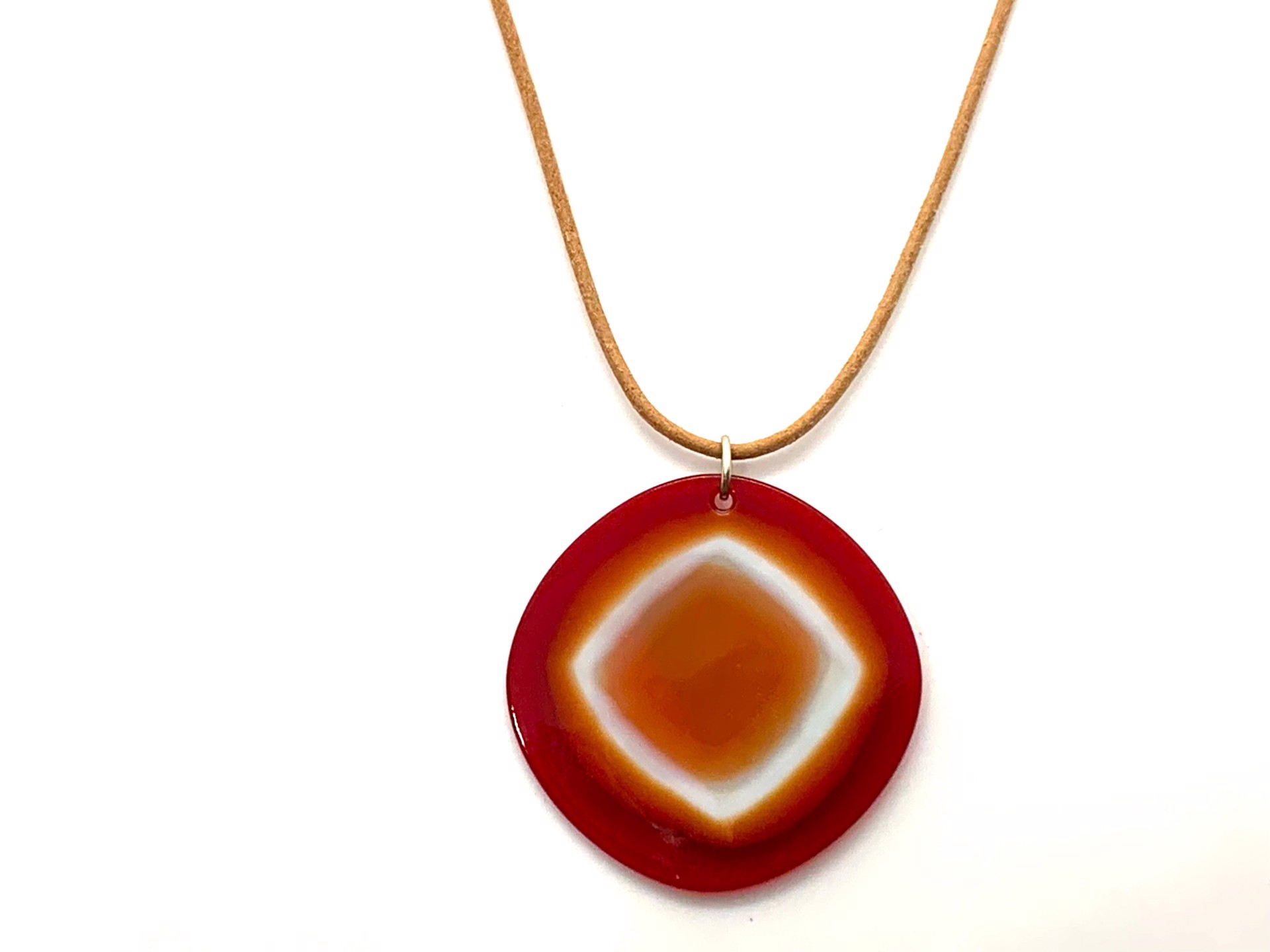 Compresses Glass Necklace - Transparent Red, French Vanilla. Orange by Chris Cox