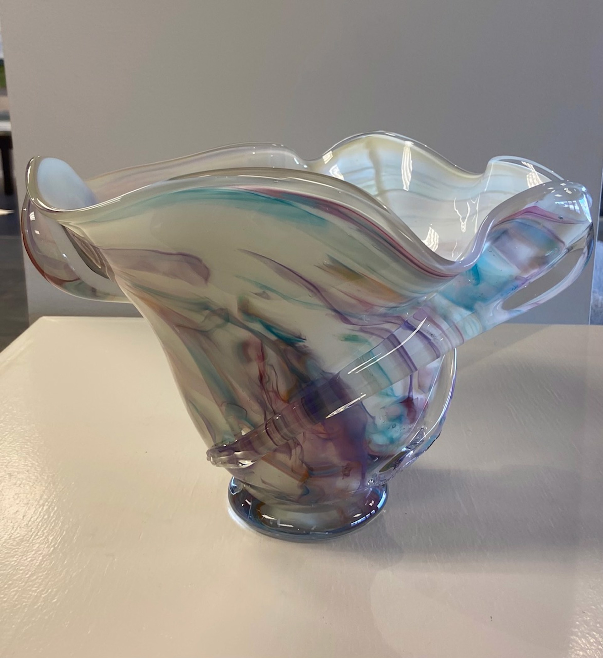 Whorl Bowl Ivory, Purple, Aqua by AlBo Glass