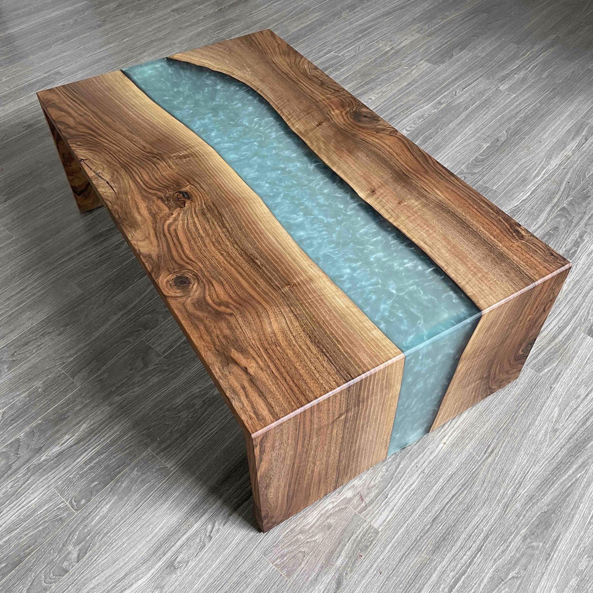 Double Turquoise Waterfall Coffee Table by Benjamin McLaughlin