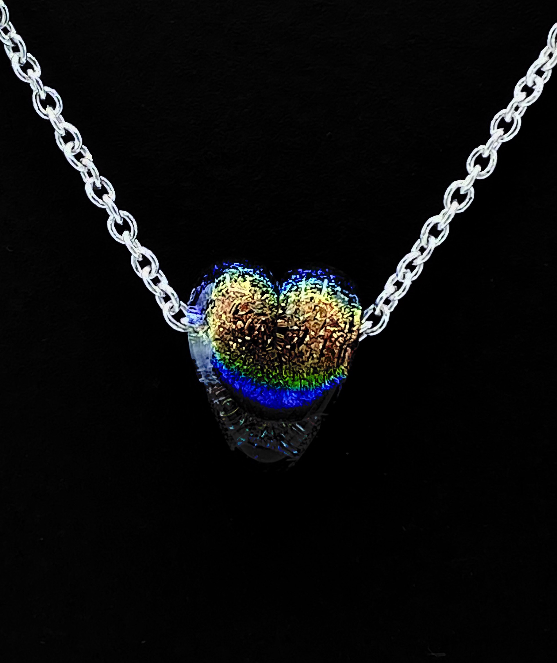Dichroic Ombre Heart w/ Sterling Heart Necklace by Emelie Hebert