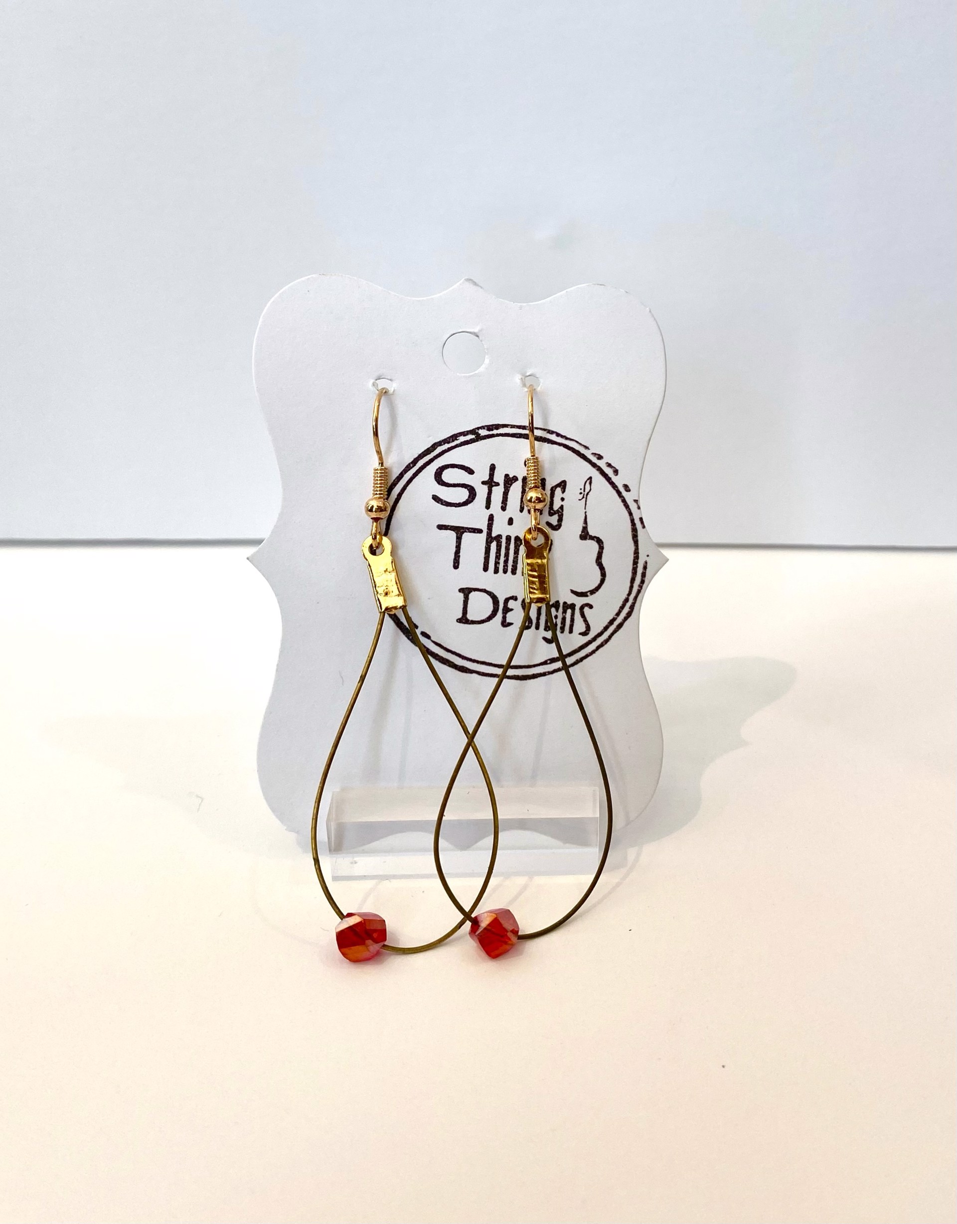 Guitar String Earrings Red Crystals by String Thing Designs