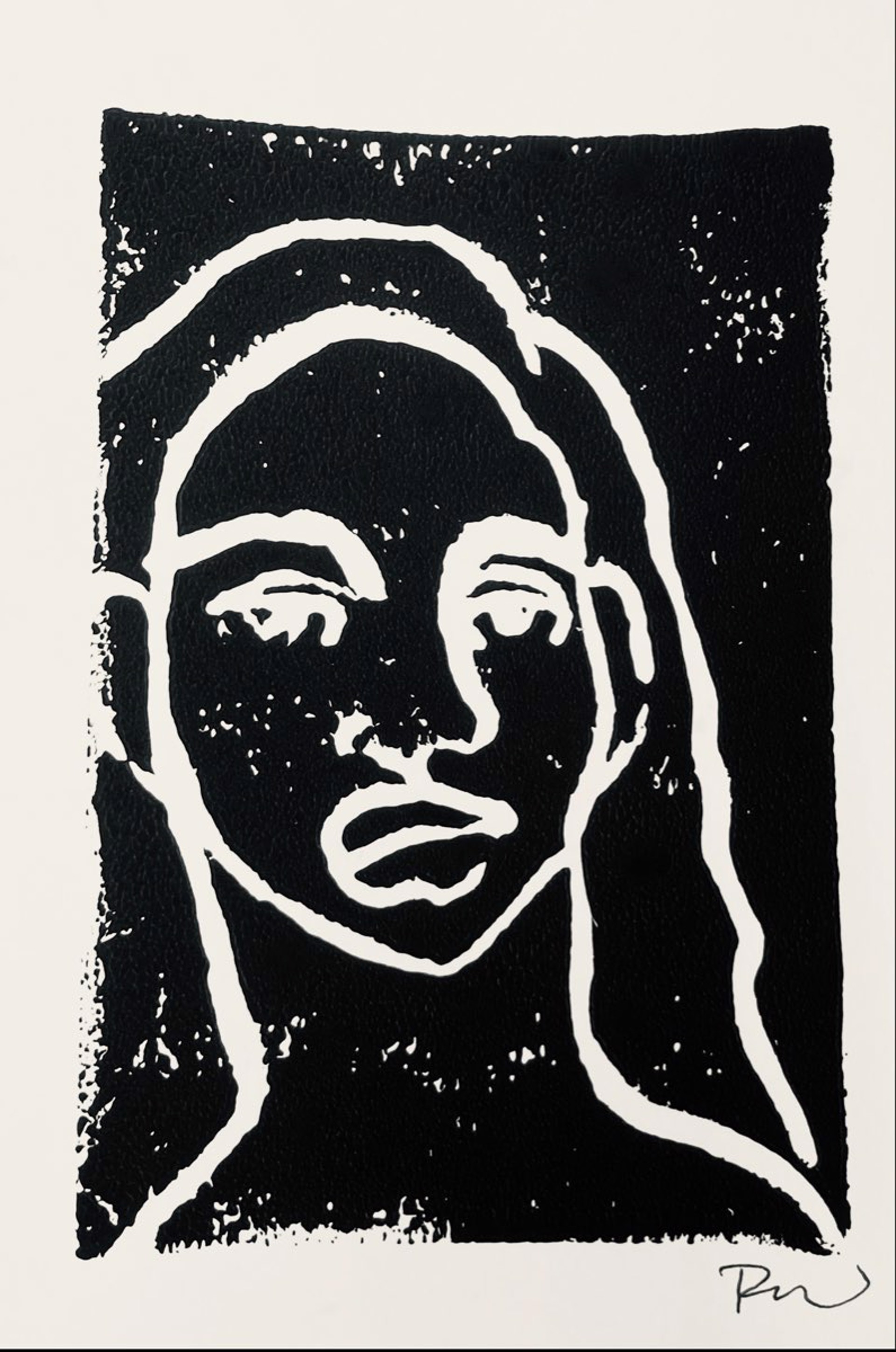 Face in Darkness  (Linocut Series) by Rachel Warner
