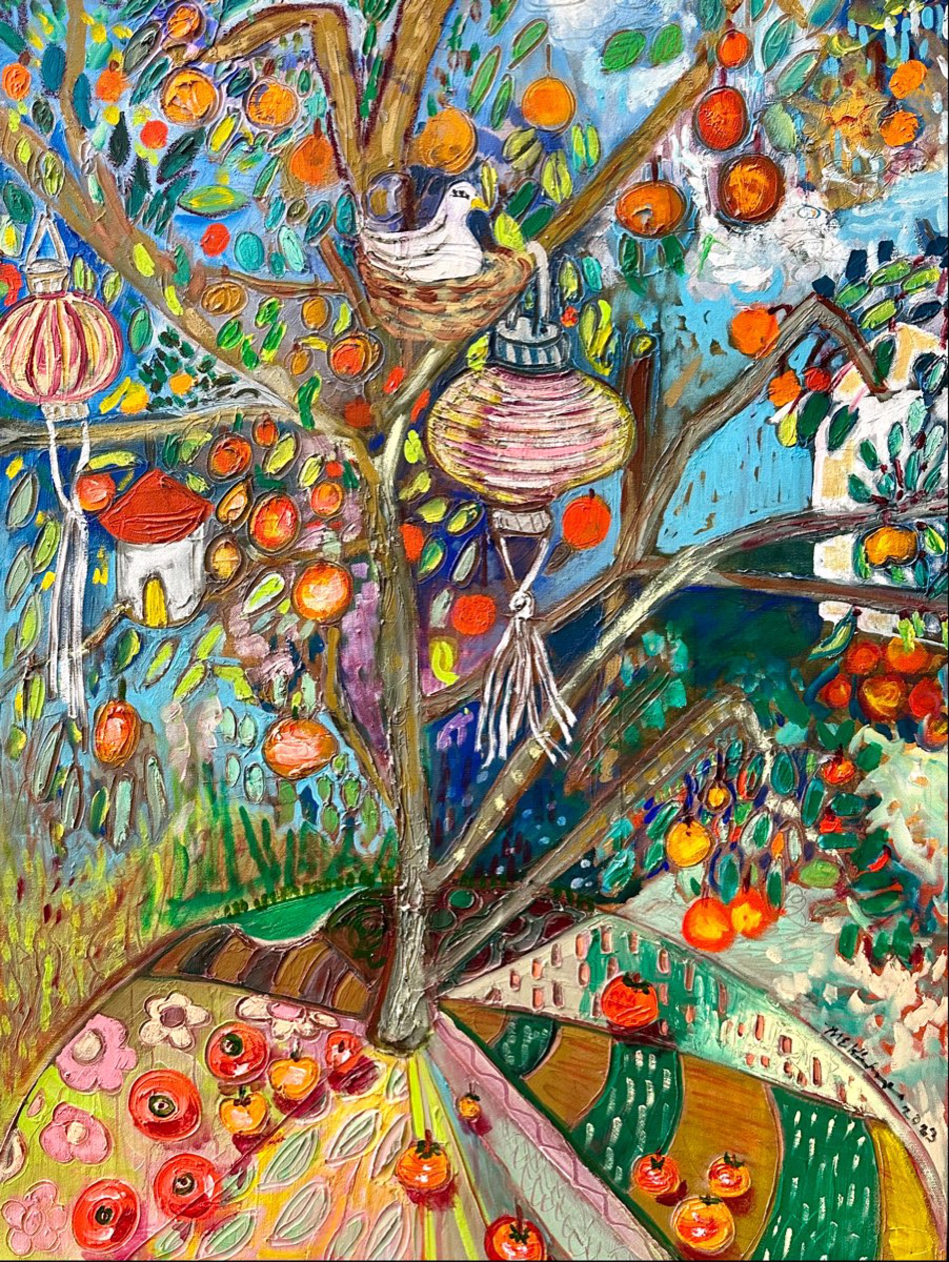 Persimmon Tree with Lanterns by Mary Elizabeth Kimbrough
