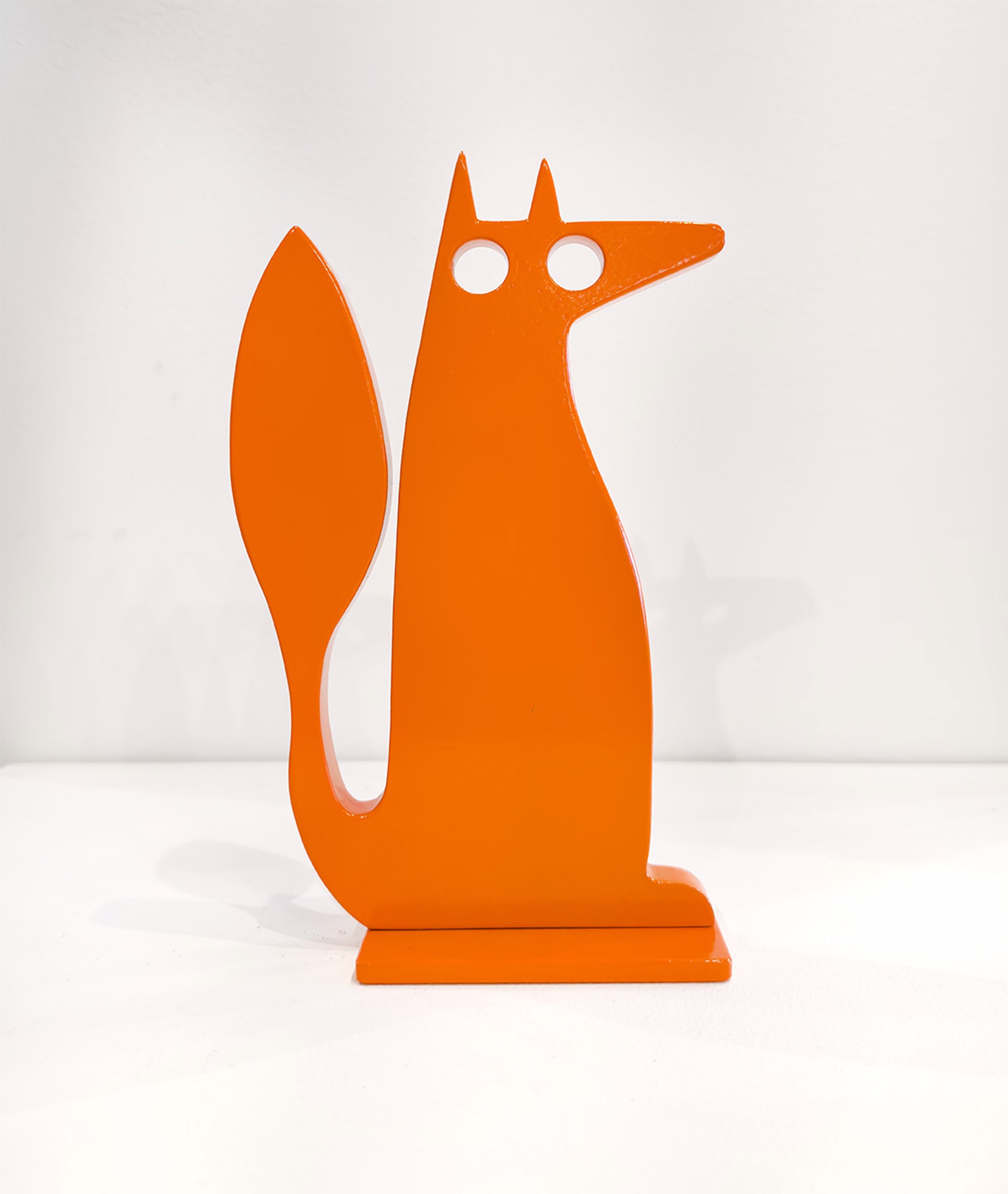 Miniature Aluminium Sculpture By Jeffie Brewer Featuring A Seated Fox In Orange Finish