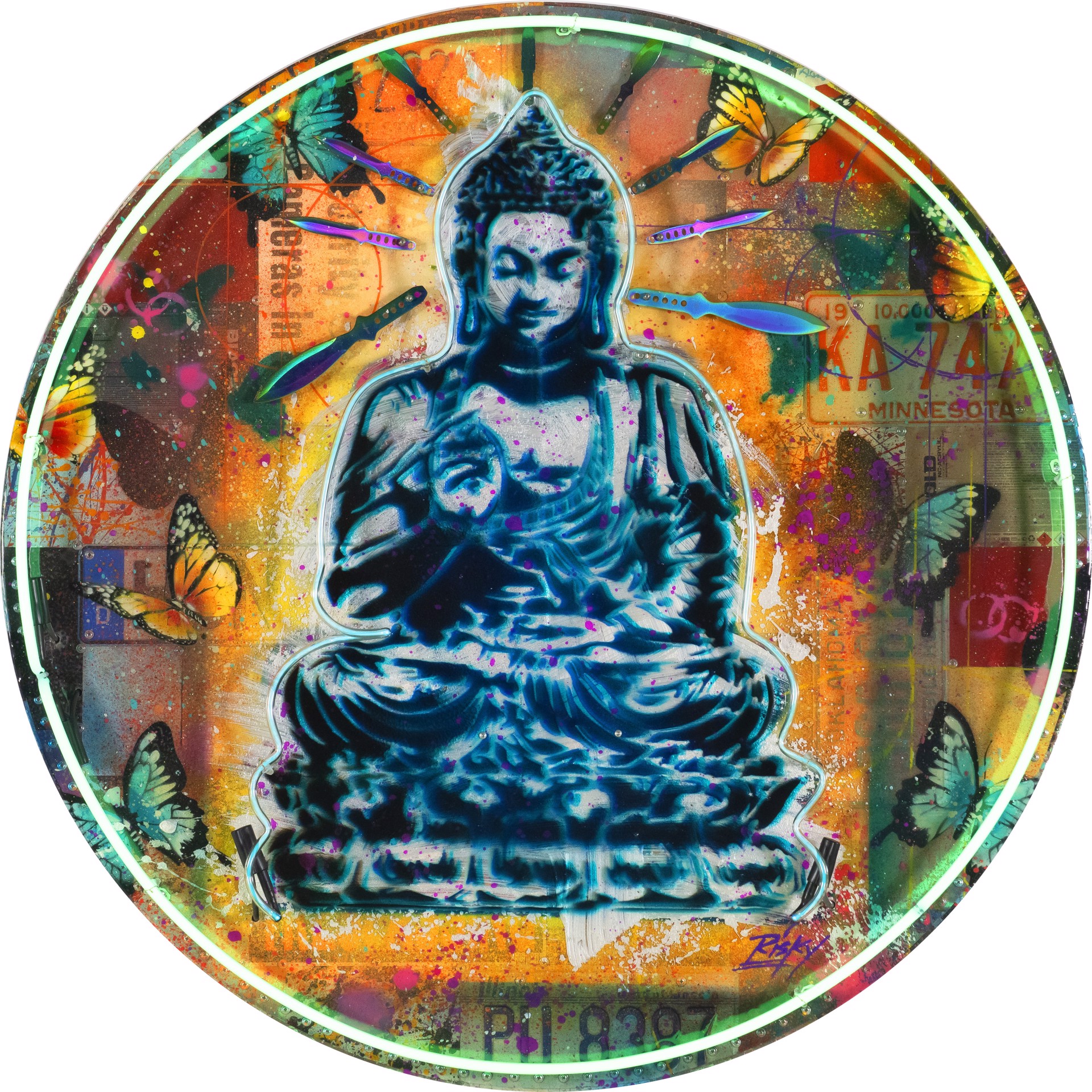 Peaceful Buddha (Neon) by Risk