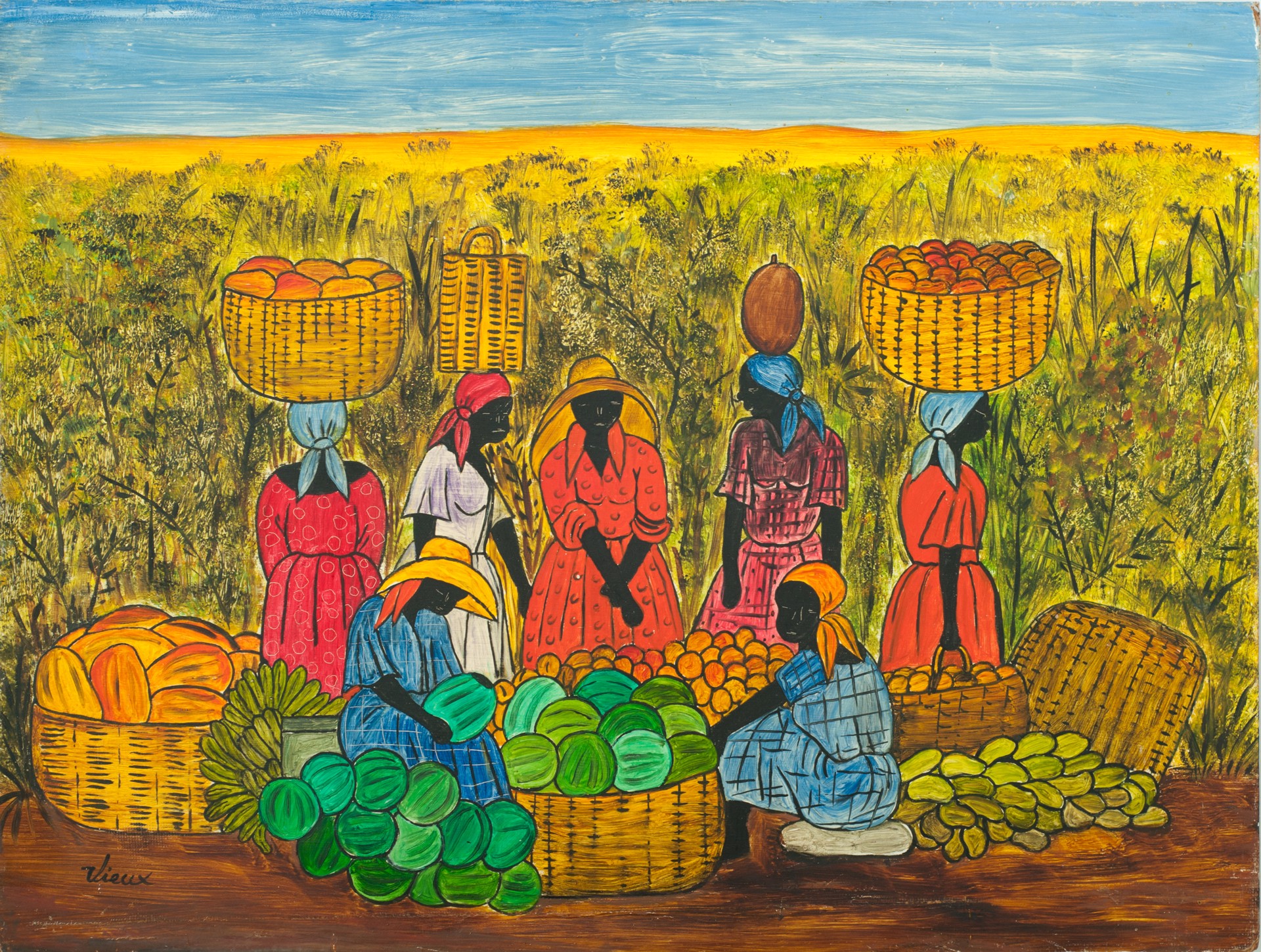 Sellers With Their Baskets #19-6-91GSN by Philippe Vieux (Haitian, b.1932)