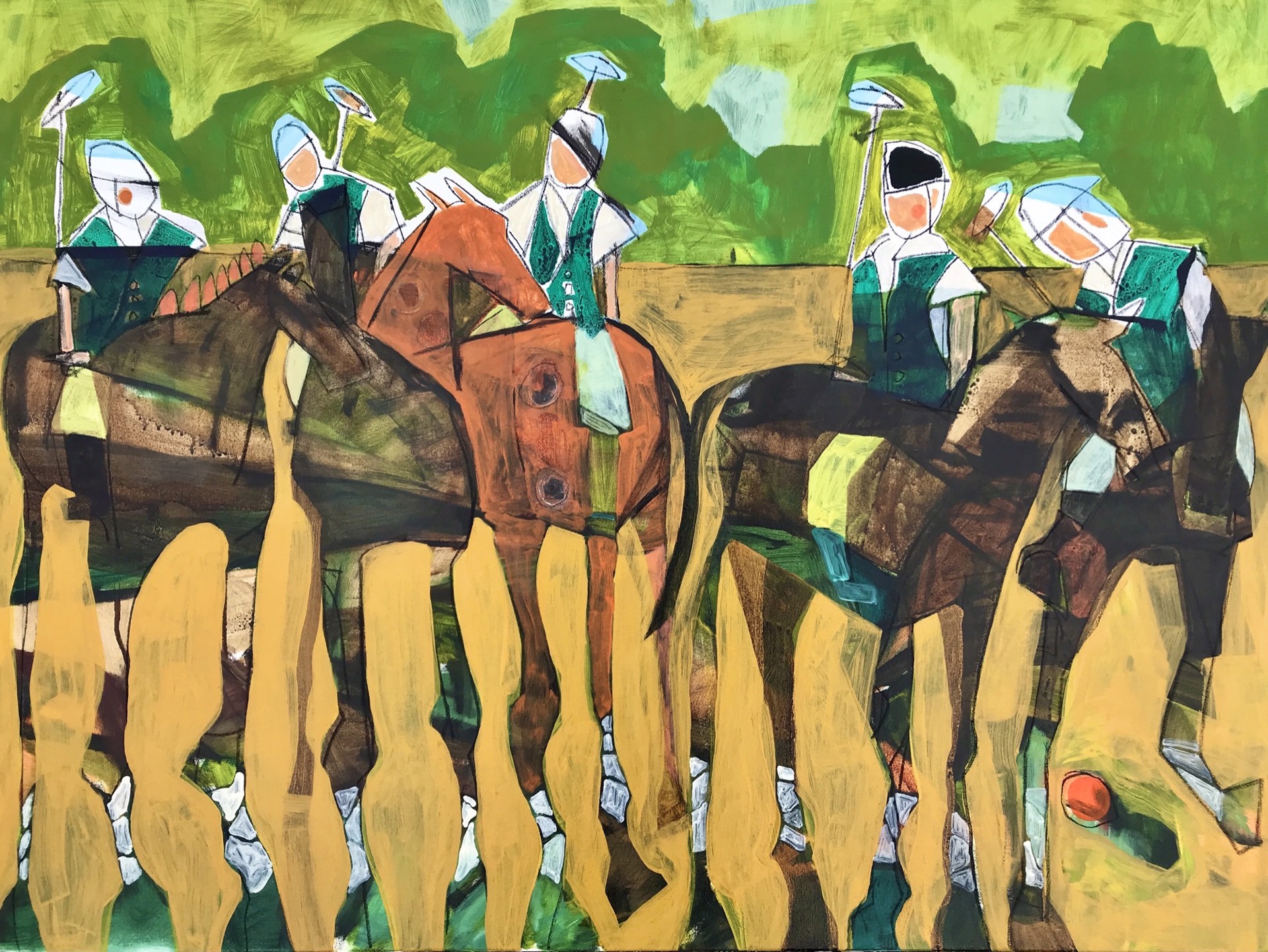 Five Mounted Polo Players in Castleton Green Sweater Vests by Rachael Van Dyke