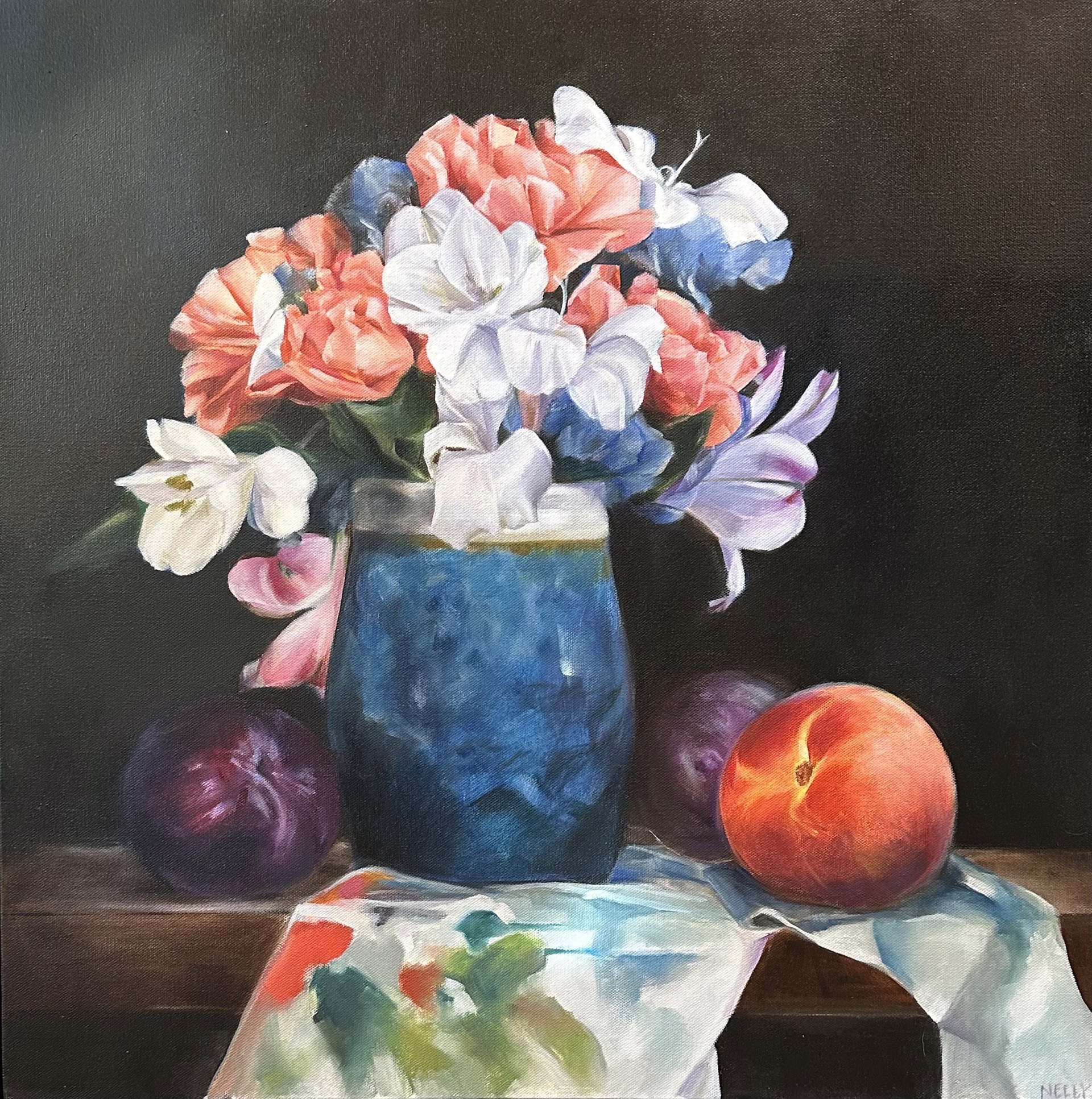 Still Life with Peaches and Plums by Stephanie Neely