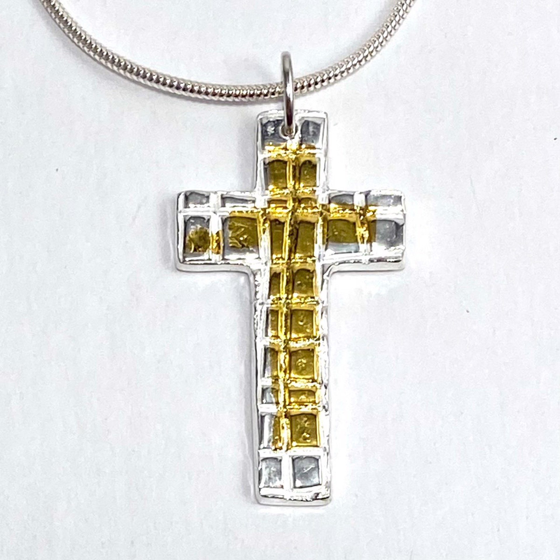 Keum-Boo Fine Silver and Gold Reversible Cross Necklace KH22-68 by Karen Hakim