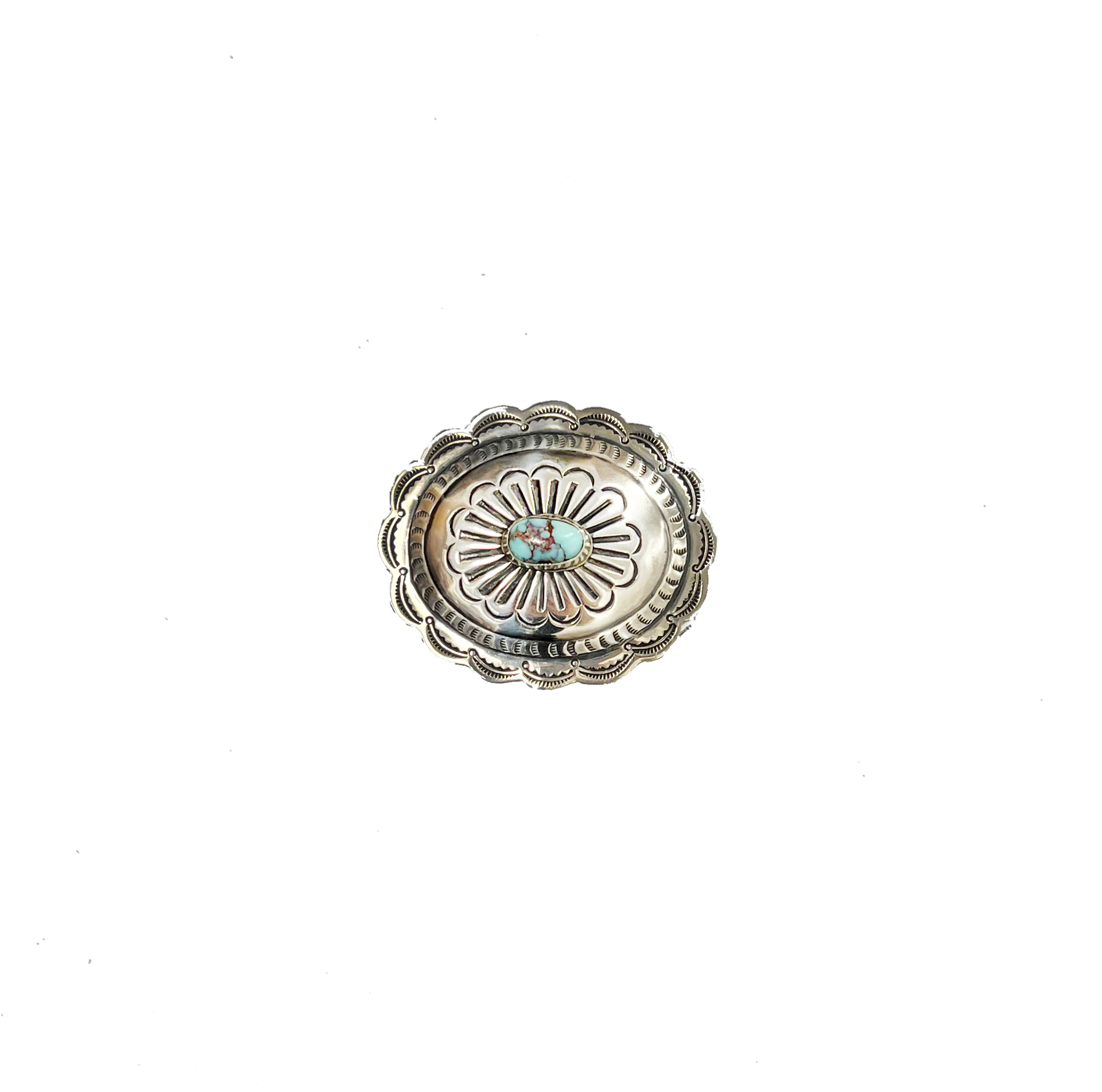 Silver and Turquoise Concho Pin by Vintage Native American