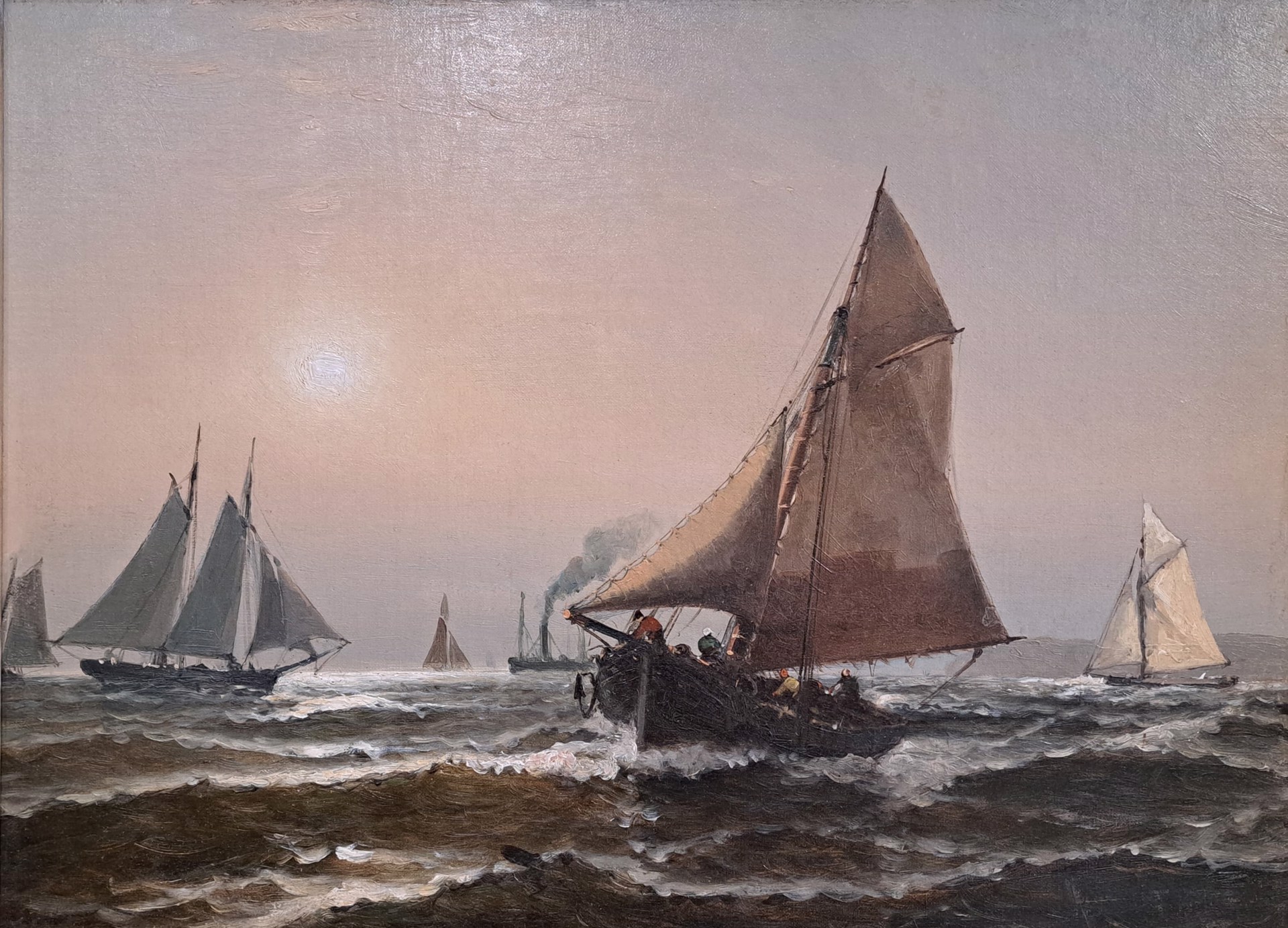 NY Harbor Pilot Schooners by Edward Moran (1829-1901)
