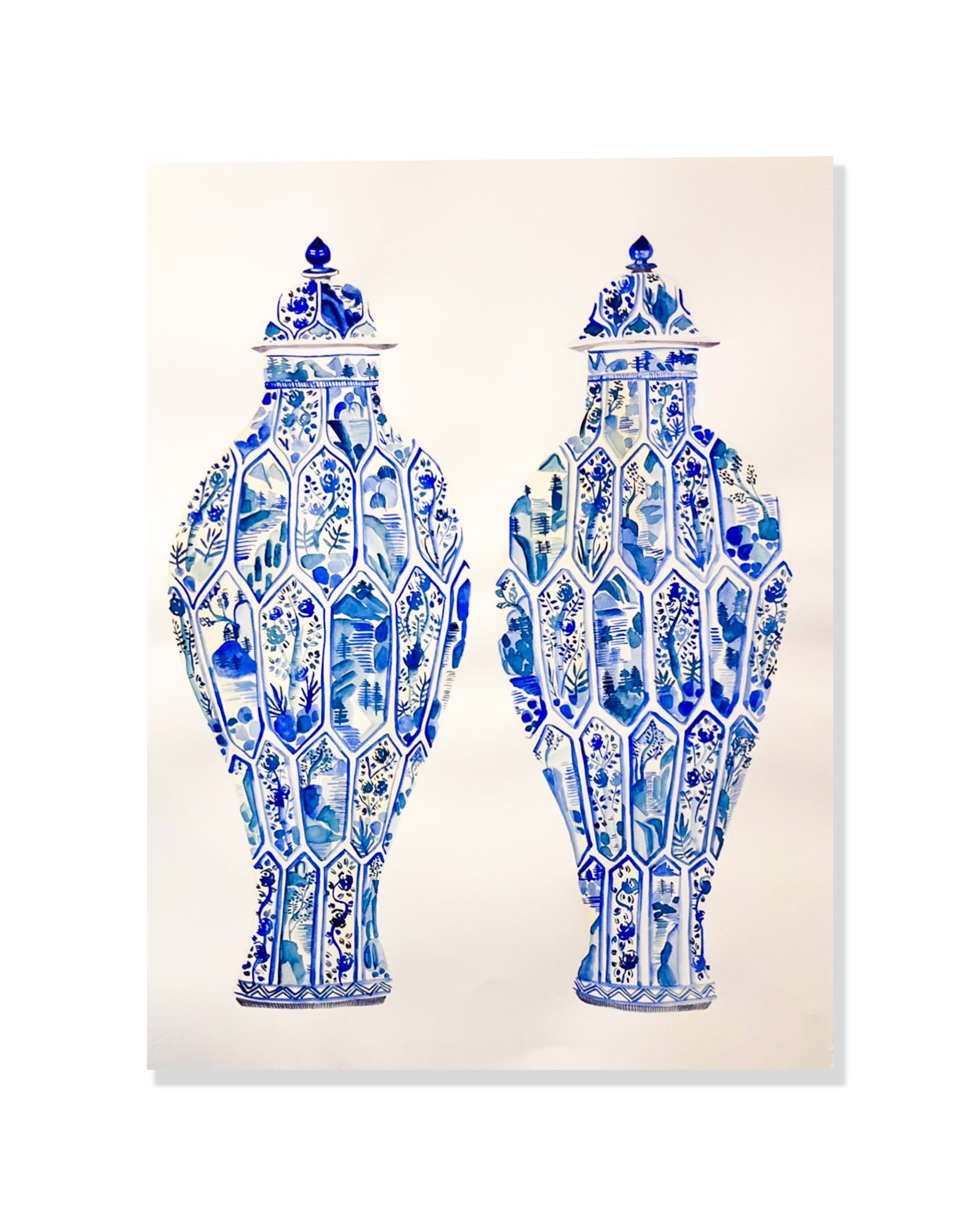 PAIR OF CHINOISERIE URNS by Adriana Oxford