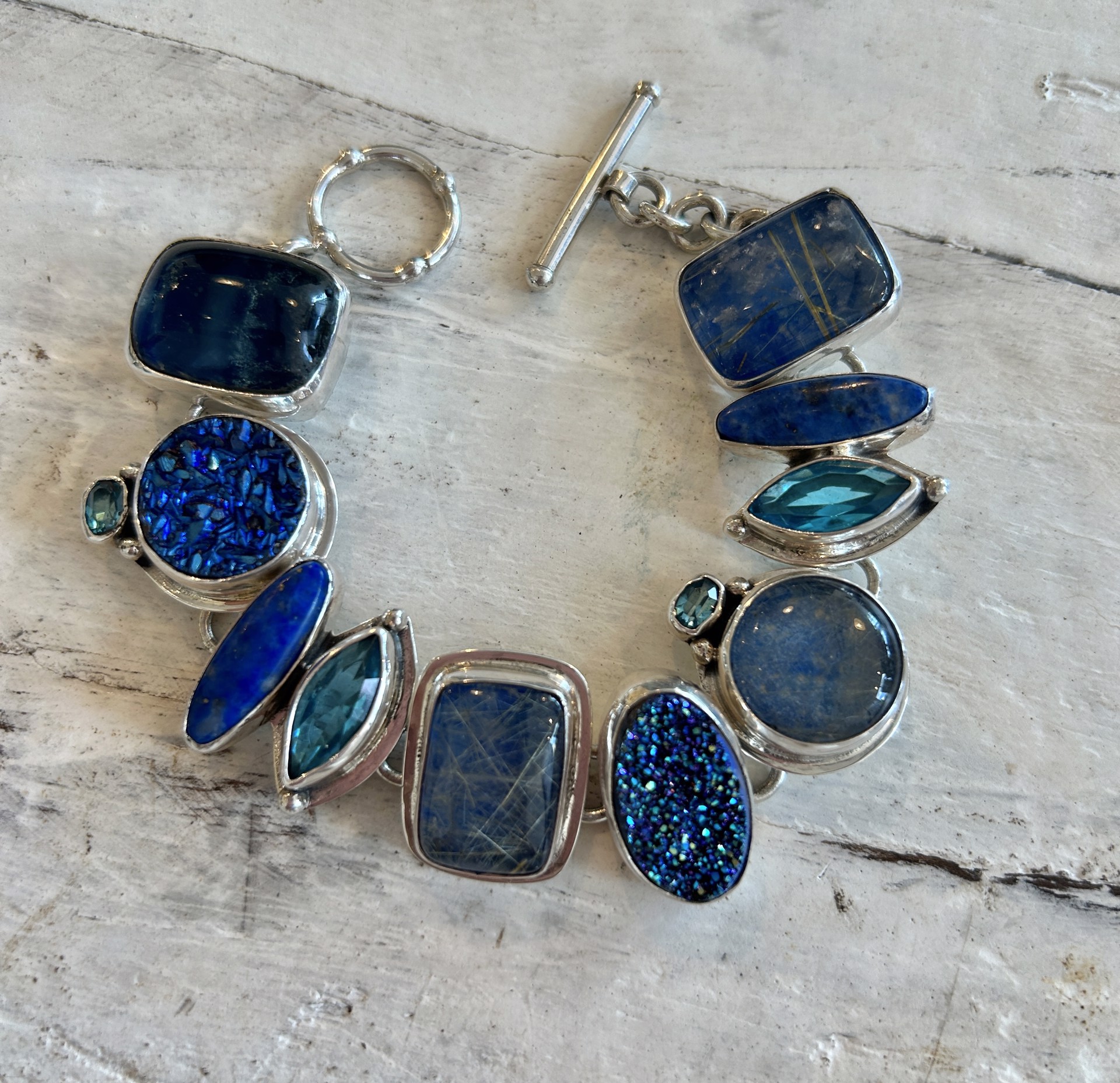 Jewelry | Cobalt Blue Druzy Rutilated Quartz and Lapis Bracelet by Echo of the Dreamer