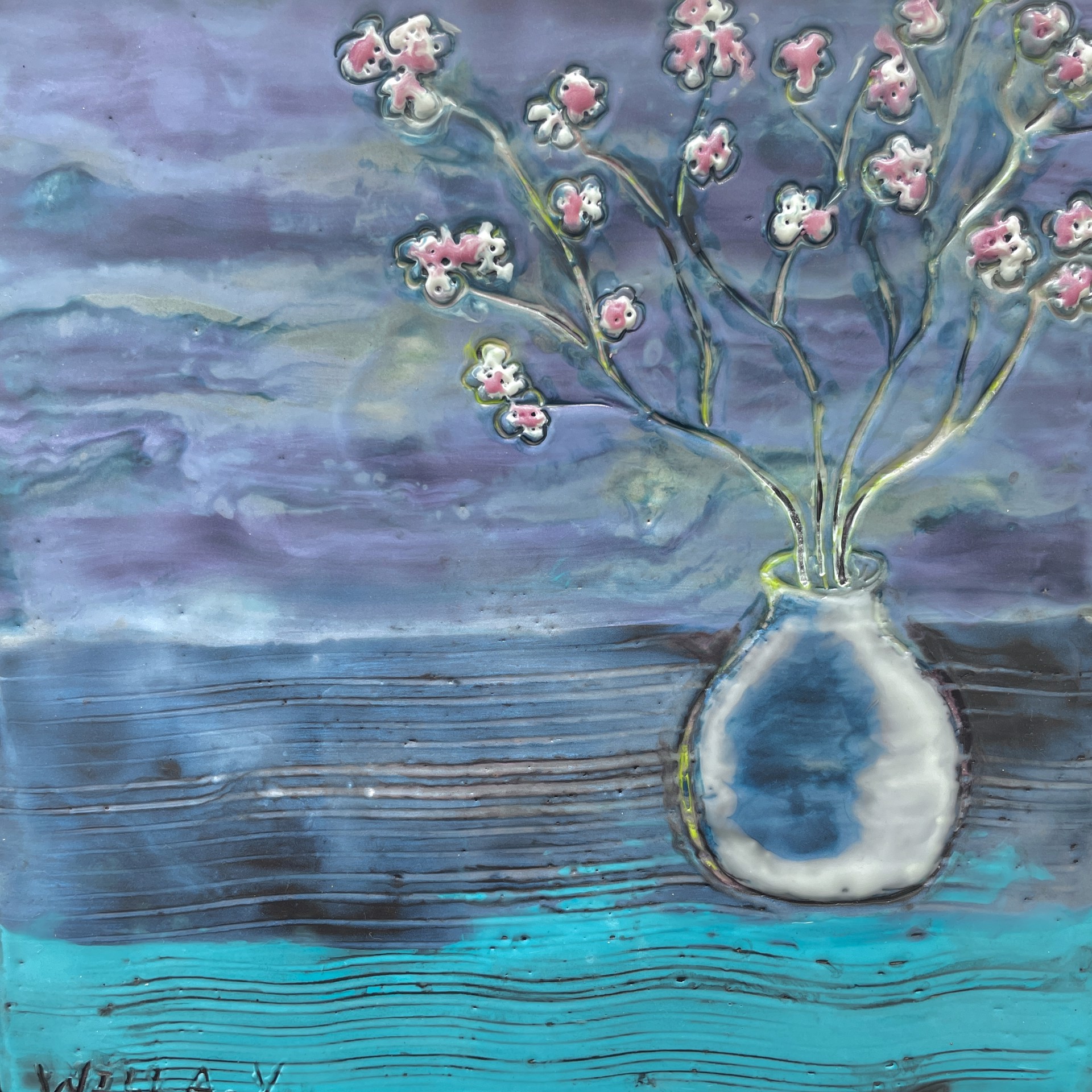 Cherry Blossoms, Round Vase by Willa Vennema