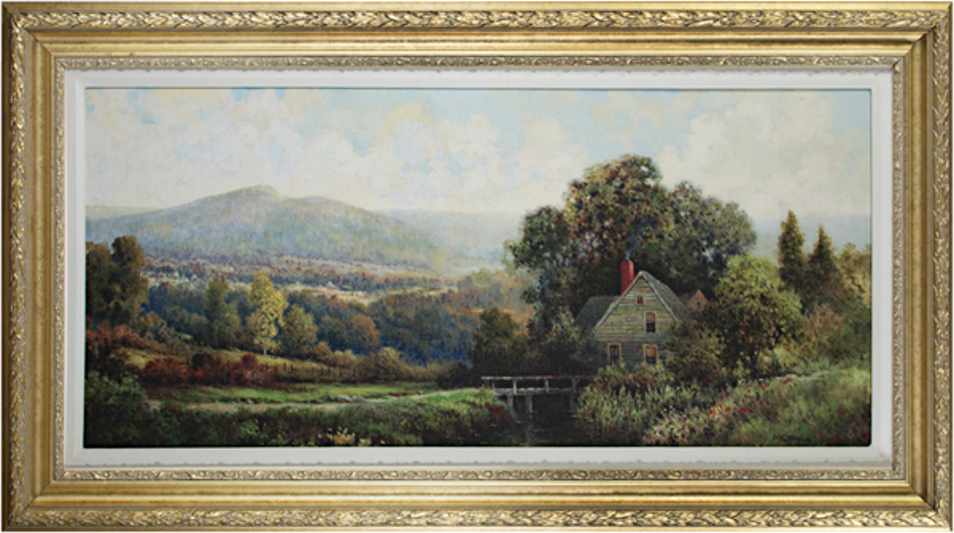 New England Country Cottage by the Stream by Milton H. Lowell (1848-1927)