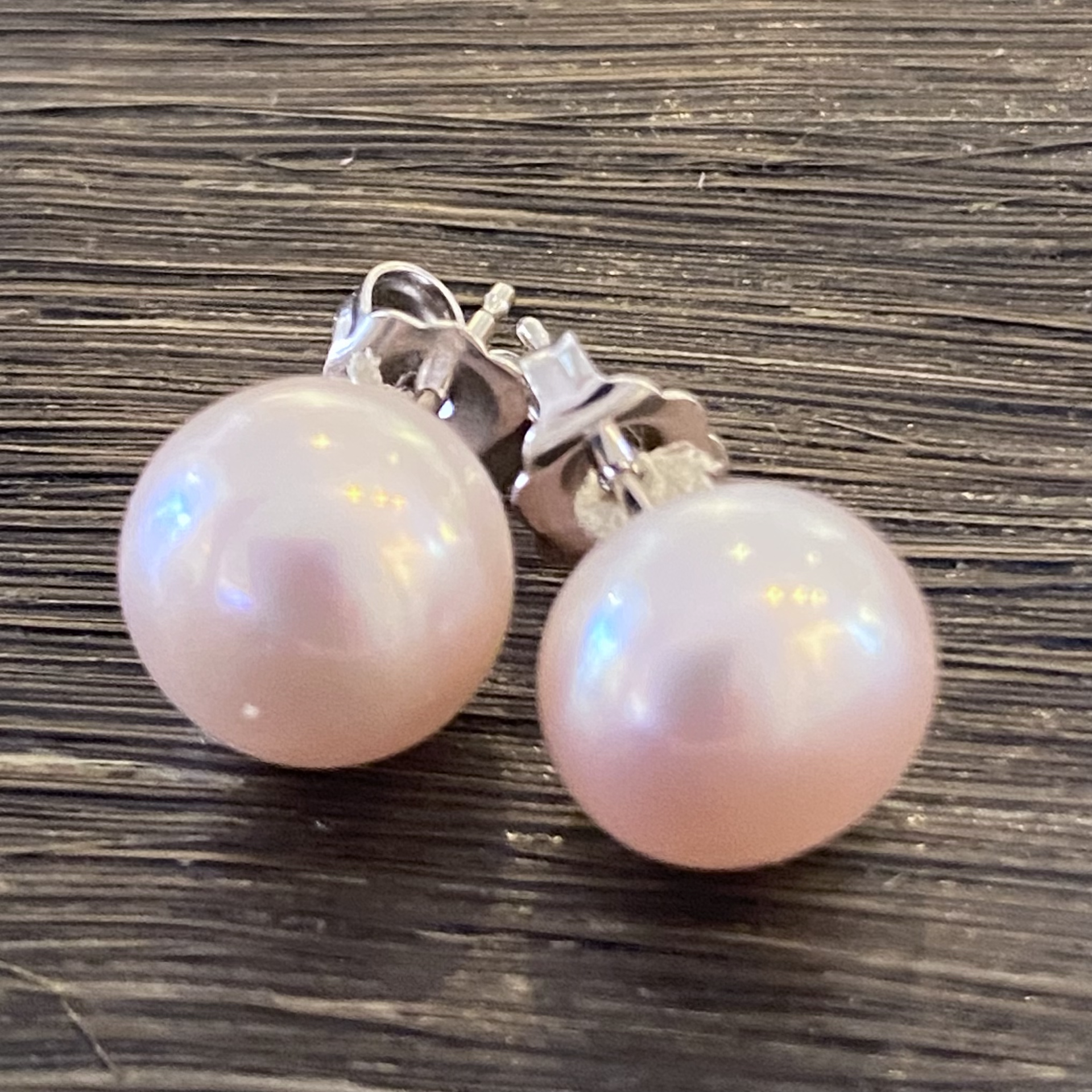 Pink Button Pearl Earrings 9.25mm by Sidney Soriano