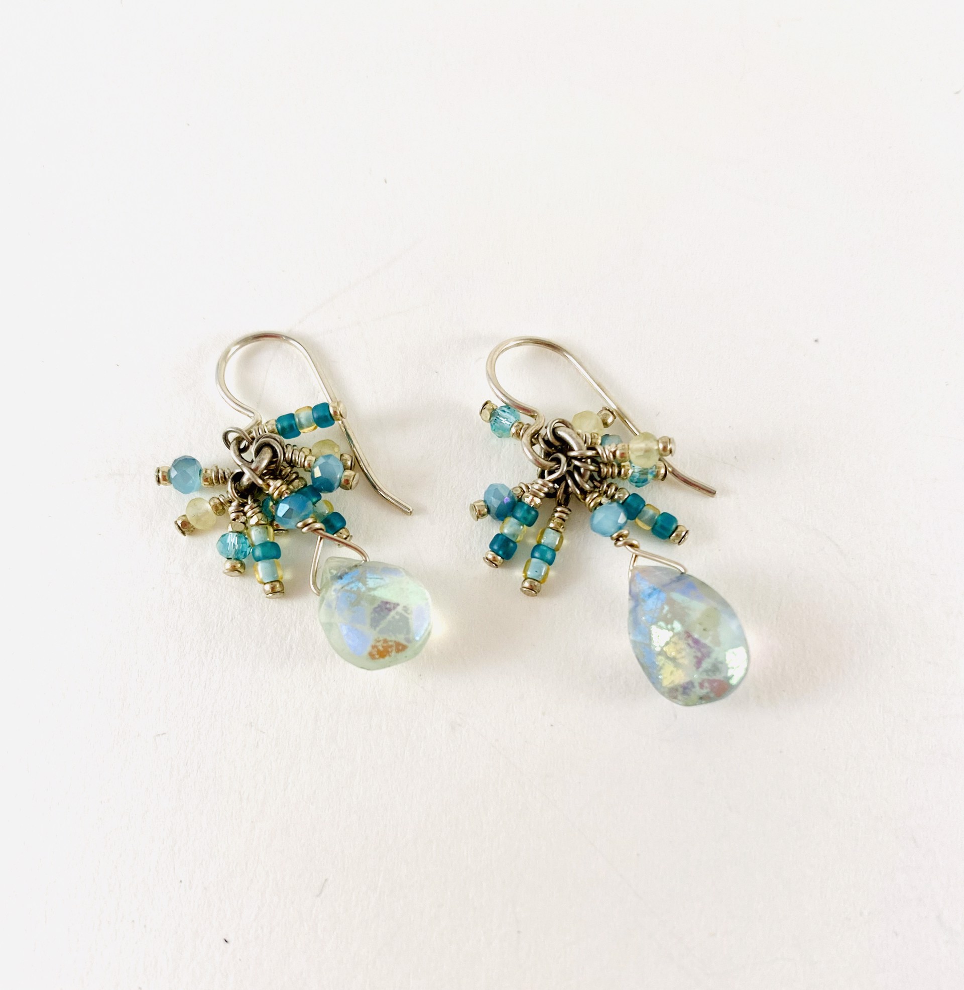 #382 Semi Precious Faceted Aqua Drop Earrings by Linda Sacra