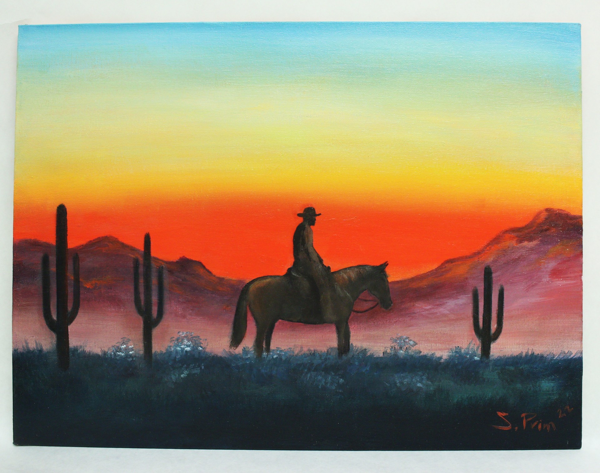 Lone Sunset Cowboy by S. Prim