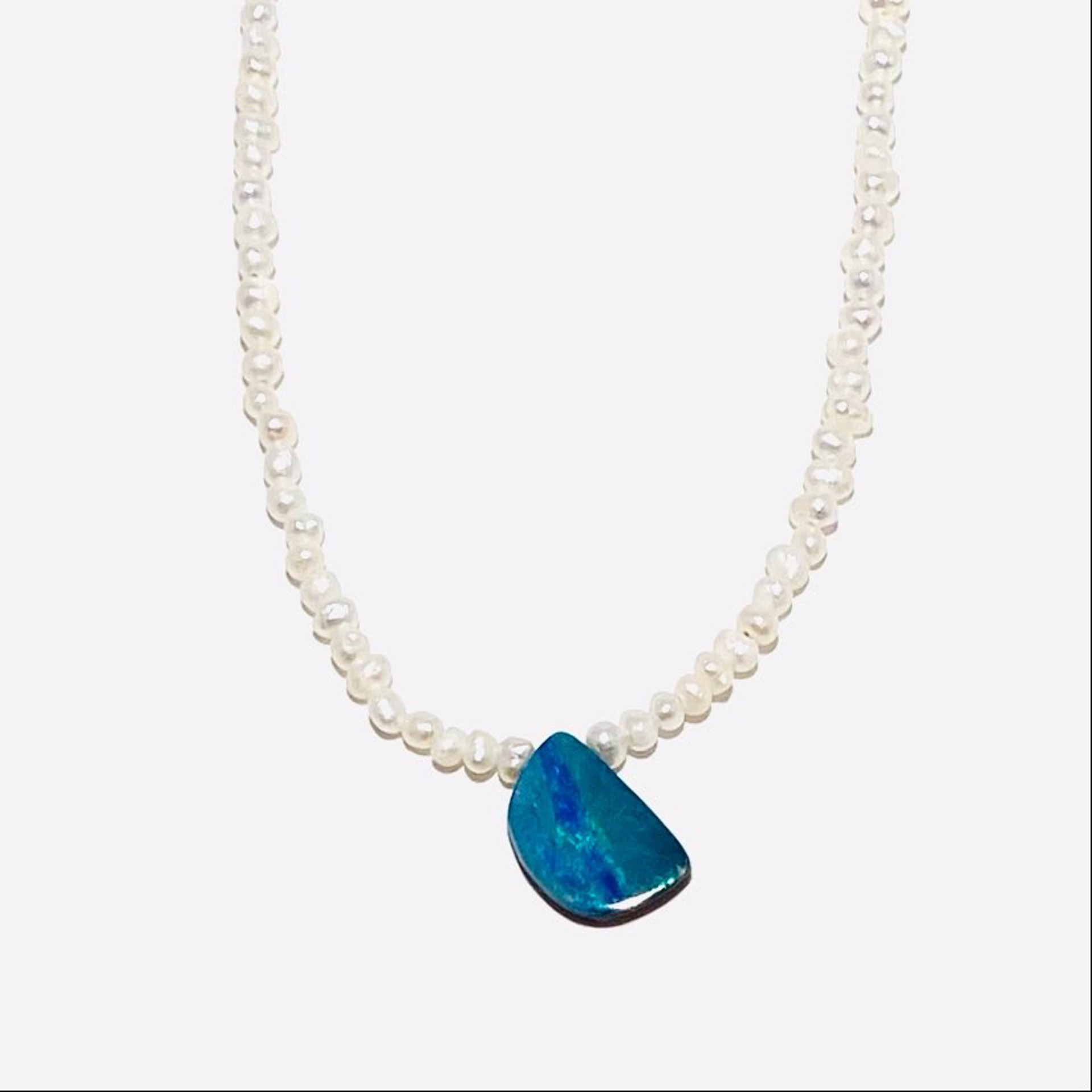 Seed Pearl, Australian Opal Focal Necklace NT23-90 by Nance Trueworthy