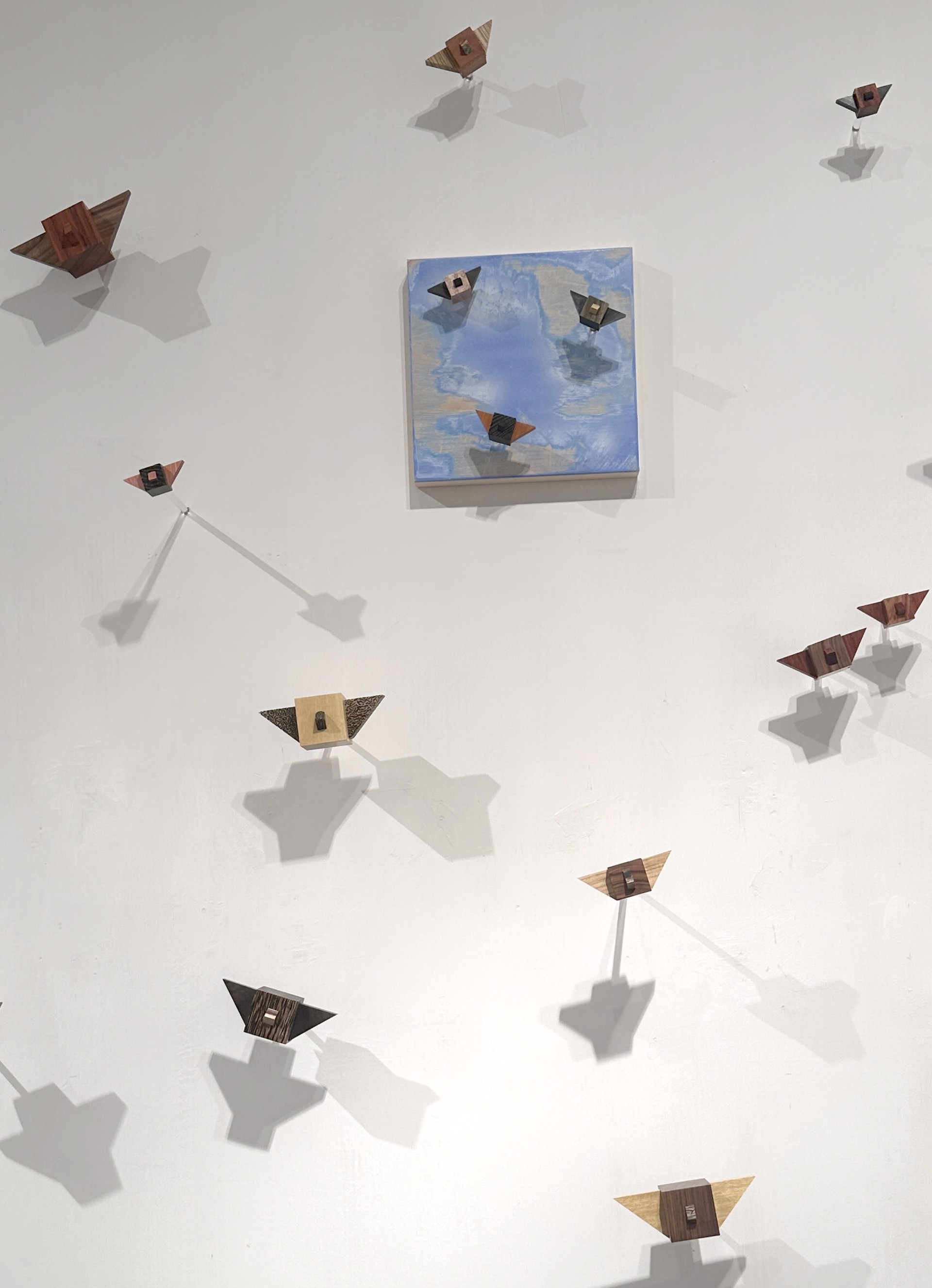 The Flock (Master bedroom installation of 40 birds) by Brendan Flores