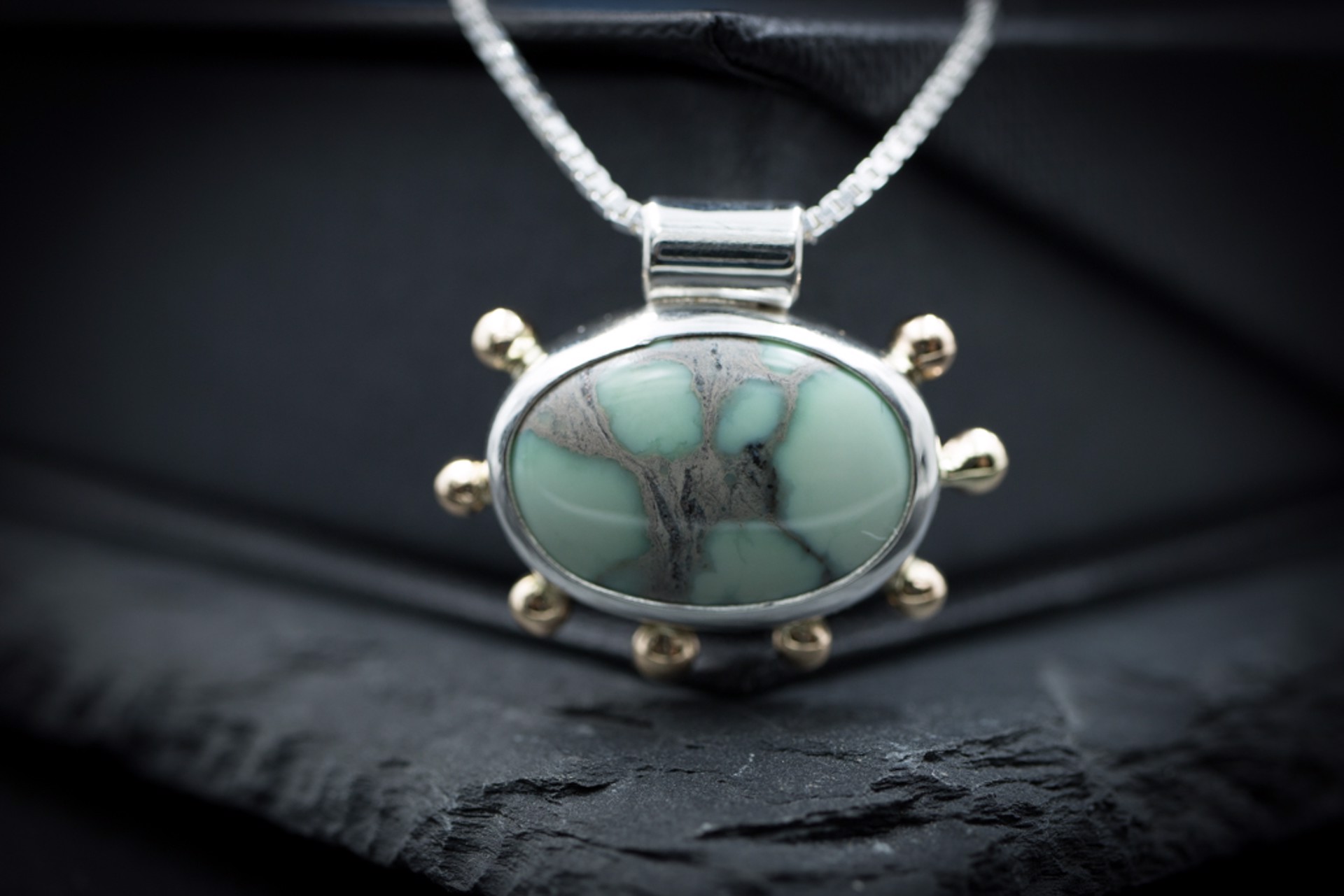 Variscite in 14K Gold and Sterling Silver Necklace by Autumn Fye