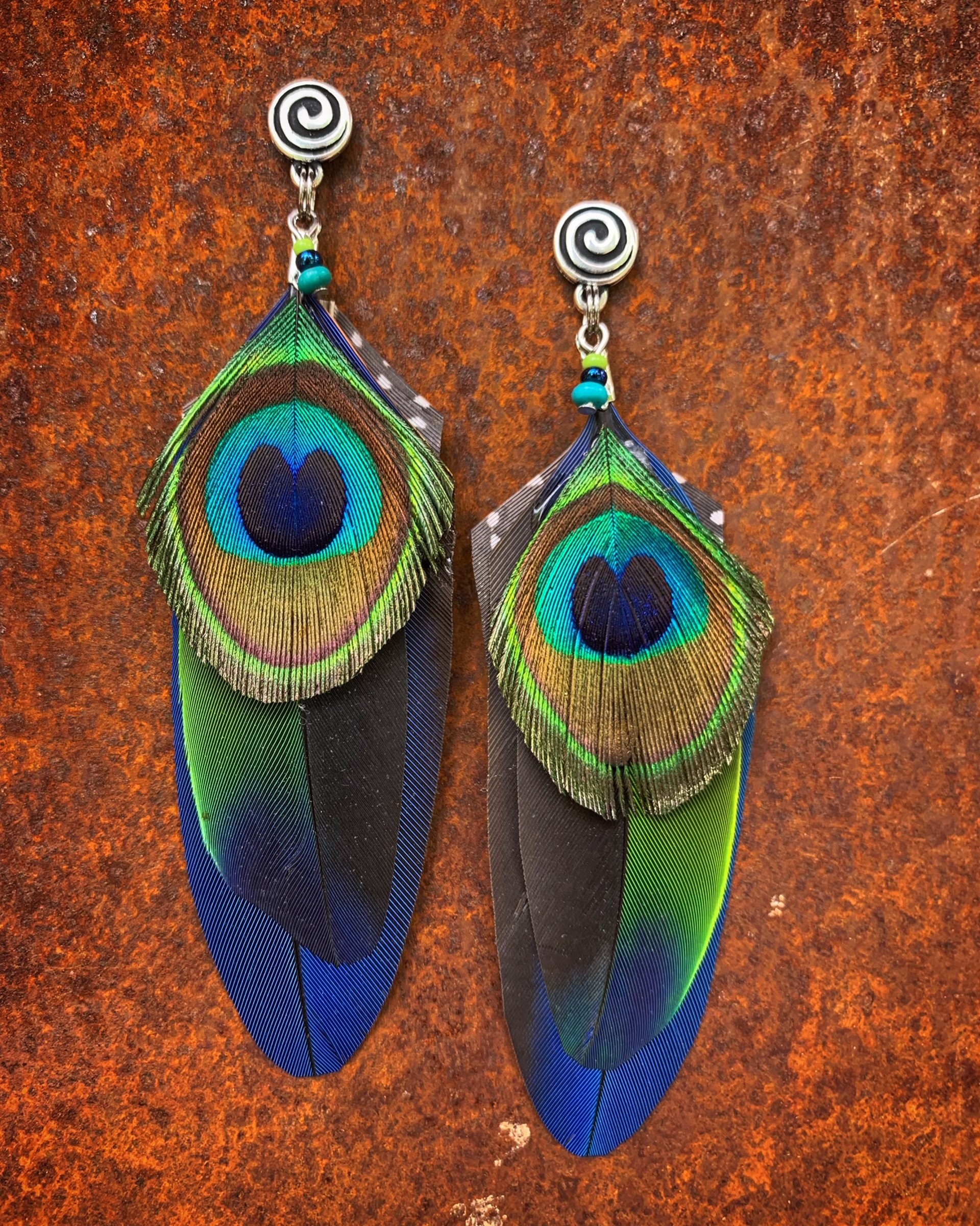 K834 Parrot and Peacock Earrings by Kelly Ormsby