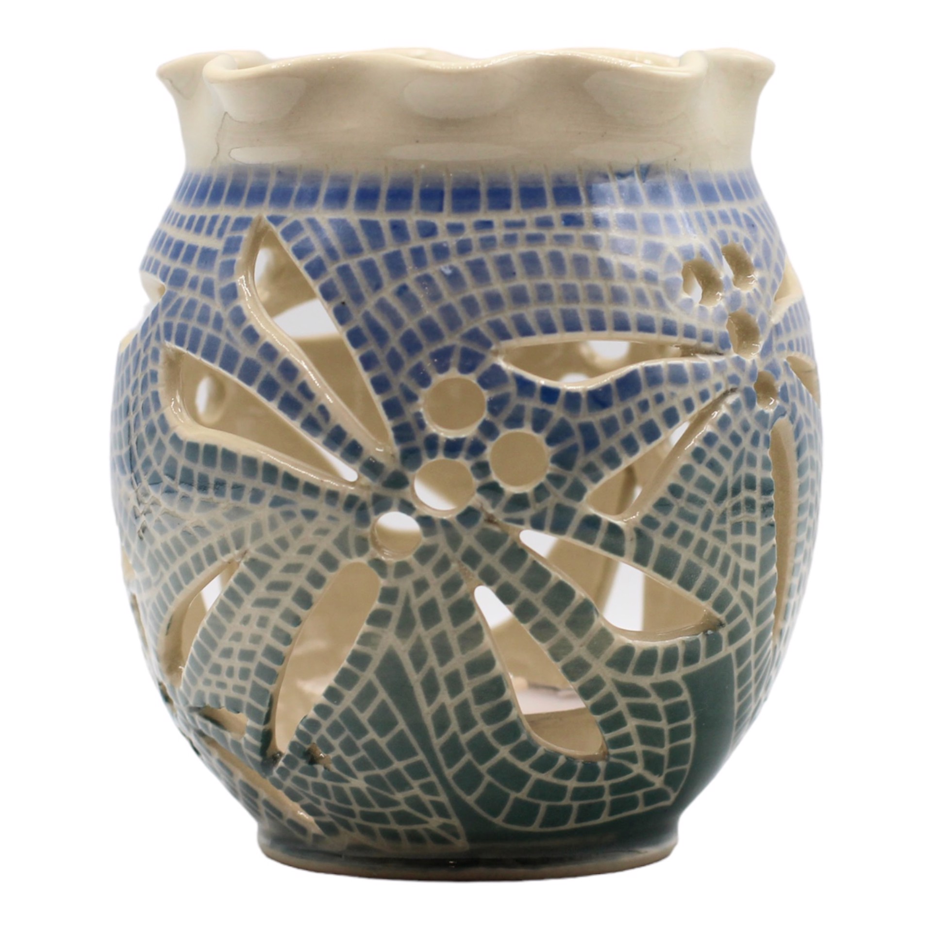 Dragonfly Sgraffito Large Candle Pot by Kelly Price