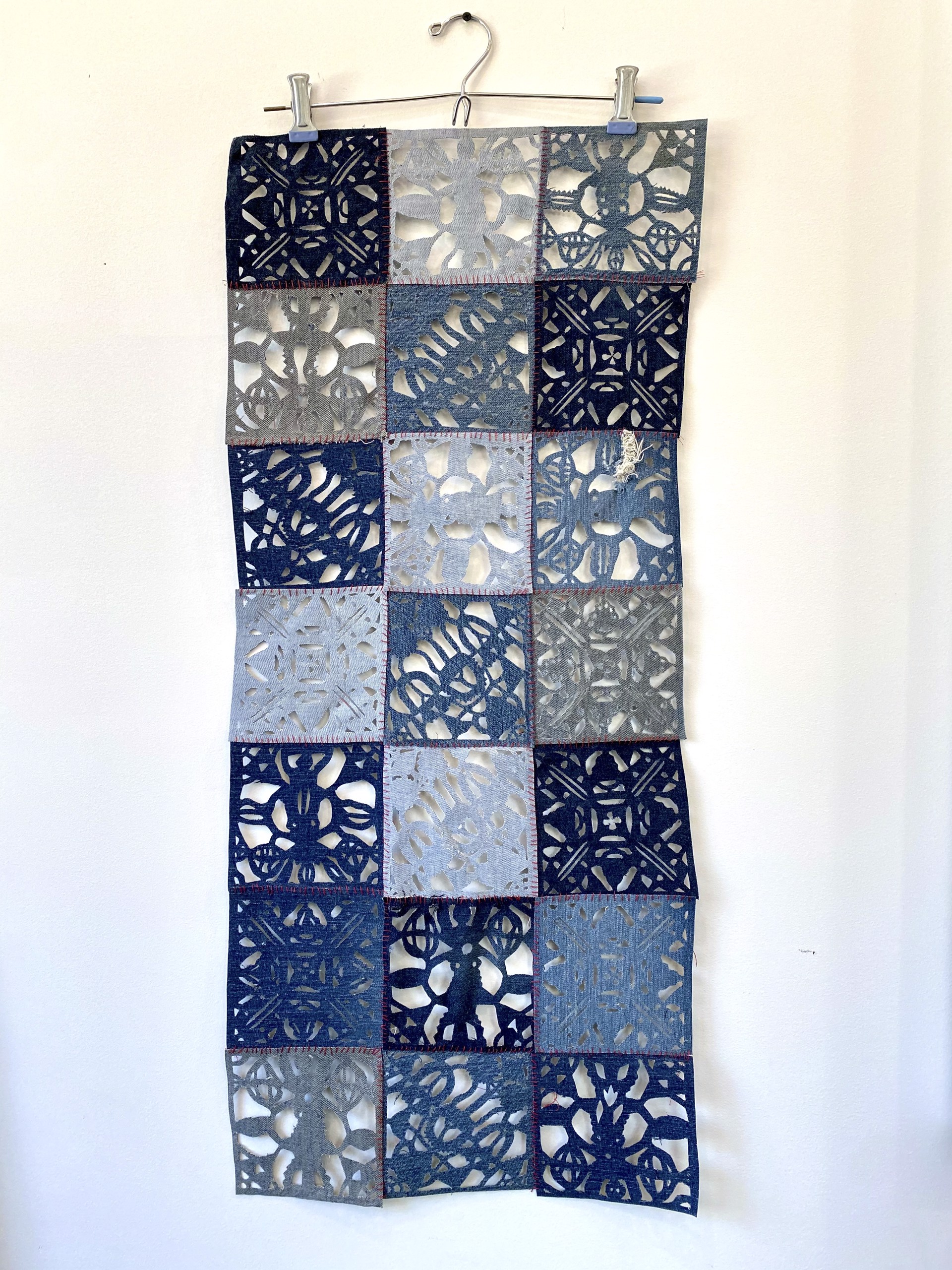 Meticulously Distressed Denim Lace Patchwork by Libby Newell