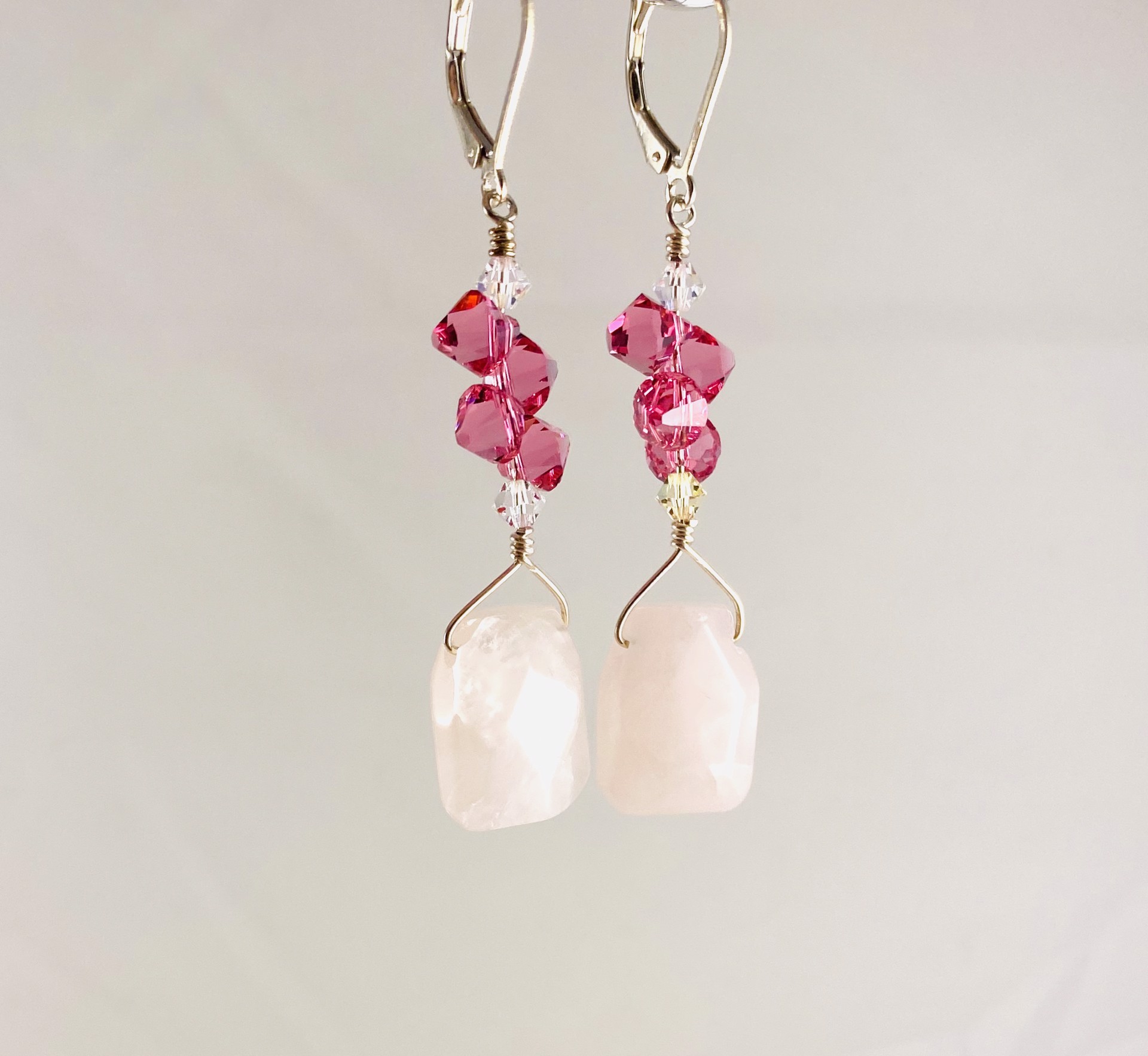SHOSH19-32 Rose Quartz, Crystal, Silver Earrings by Shoshannah Weinisch