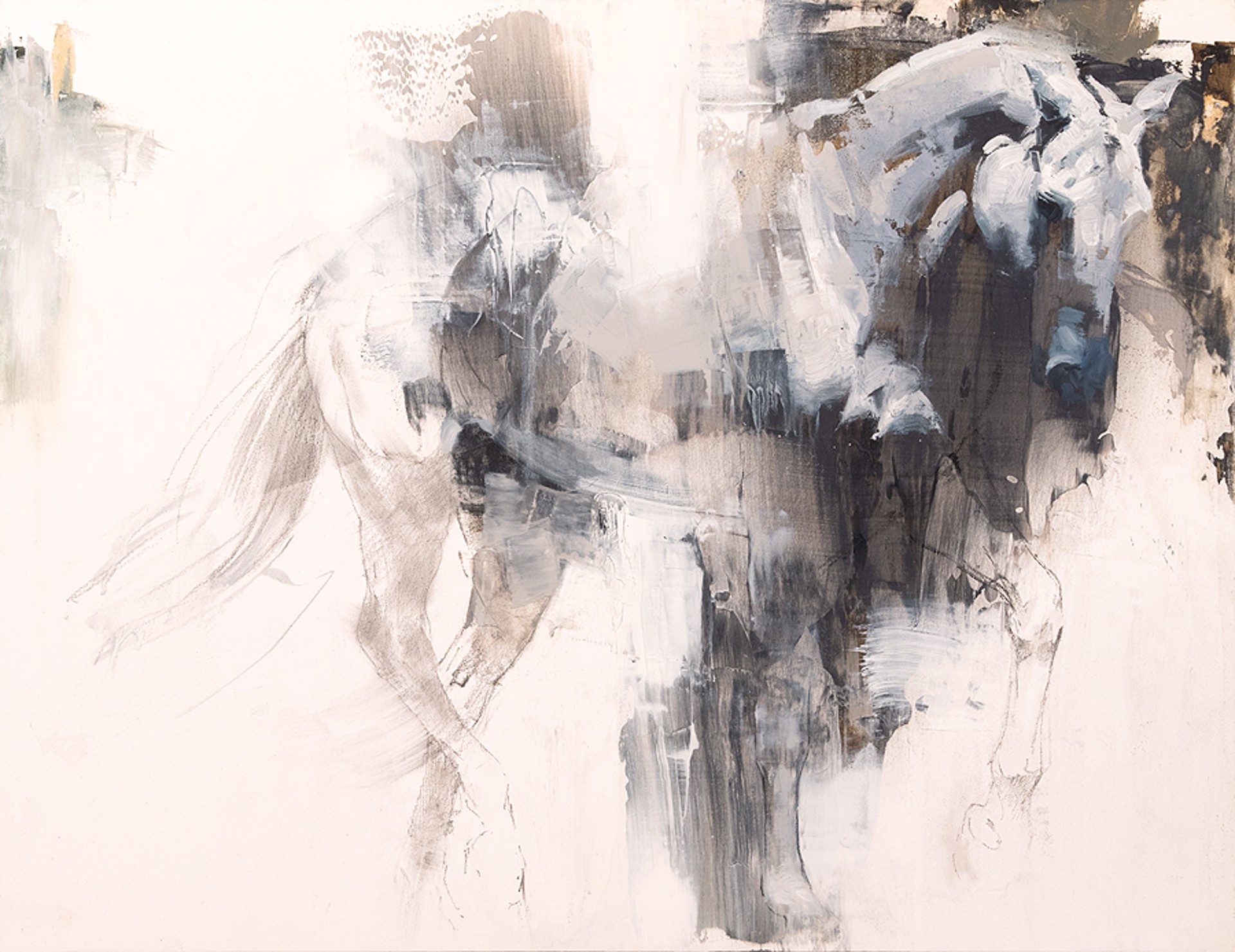 Original Painting Of A White Horse In An Abstract Contemporary Style With Partial Obstruction Of The Figure Behind Brush Strokes, By Julie Chapman 