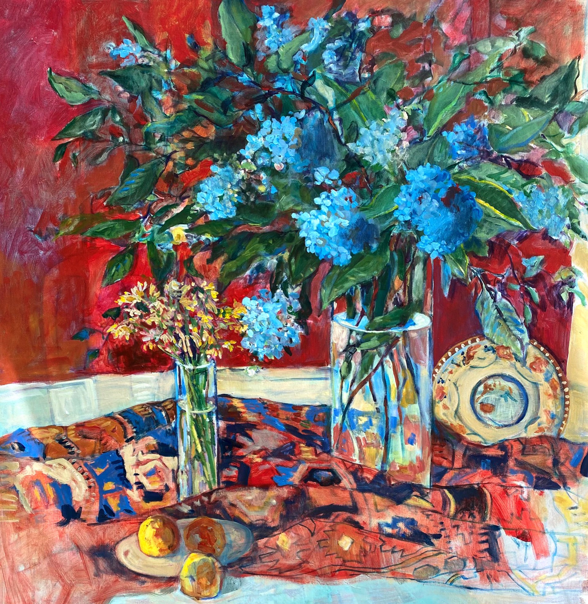 Still Life with Caucasian Rug by Nan Cunningham