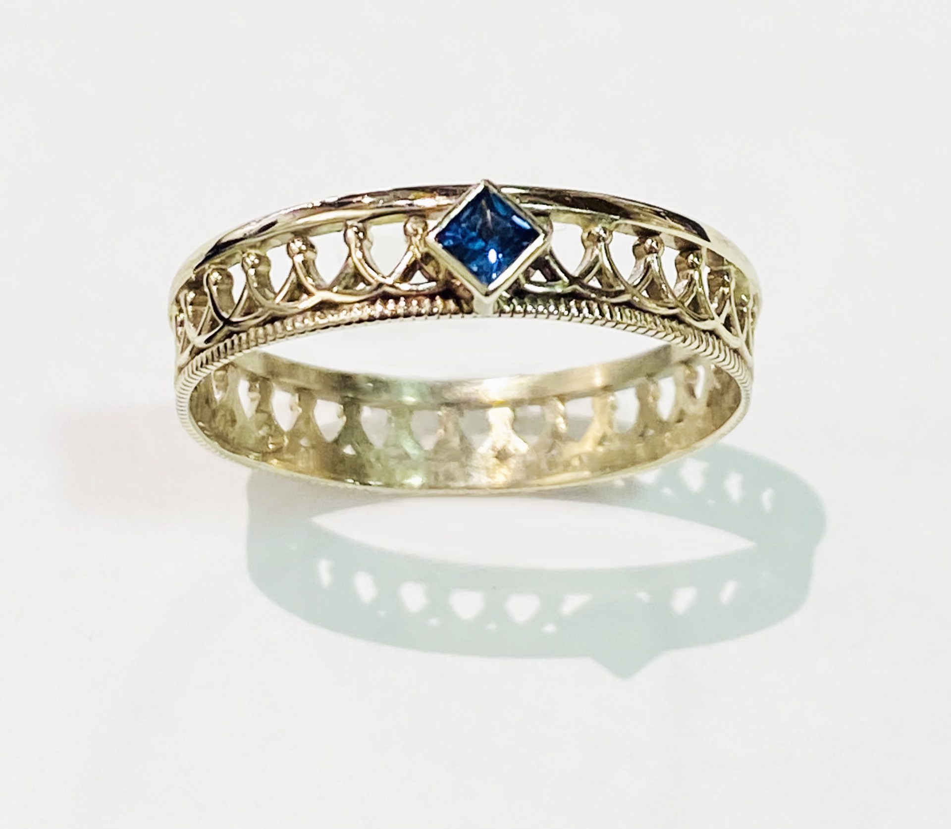 14K White Gold, Sapphire Crown Ring by D'ETTE DELFORGE