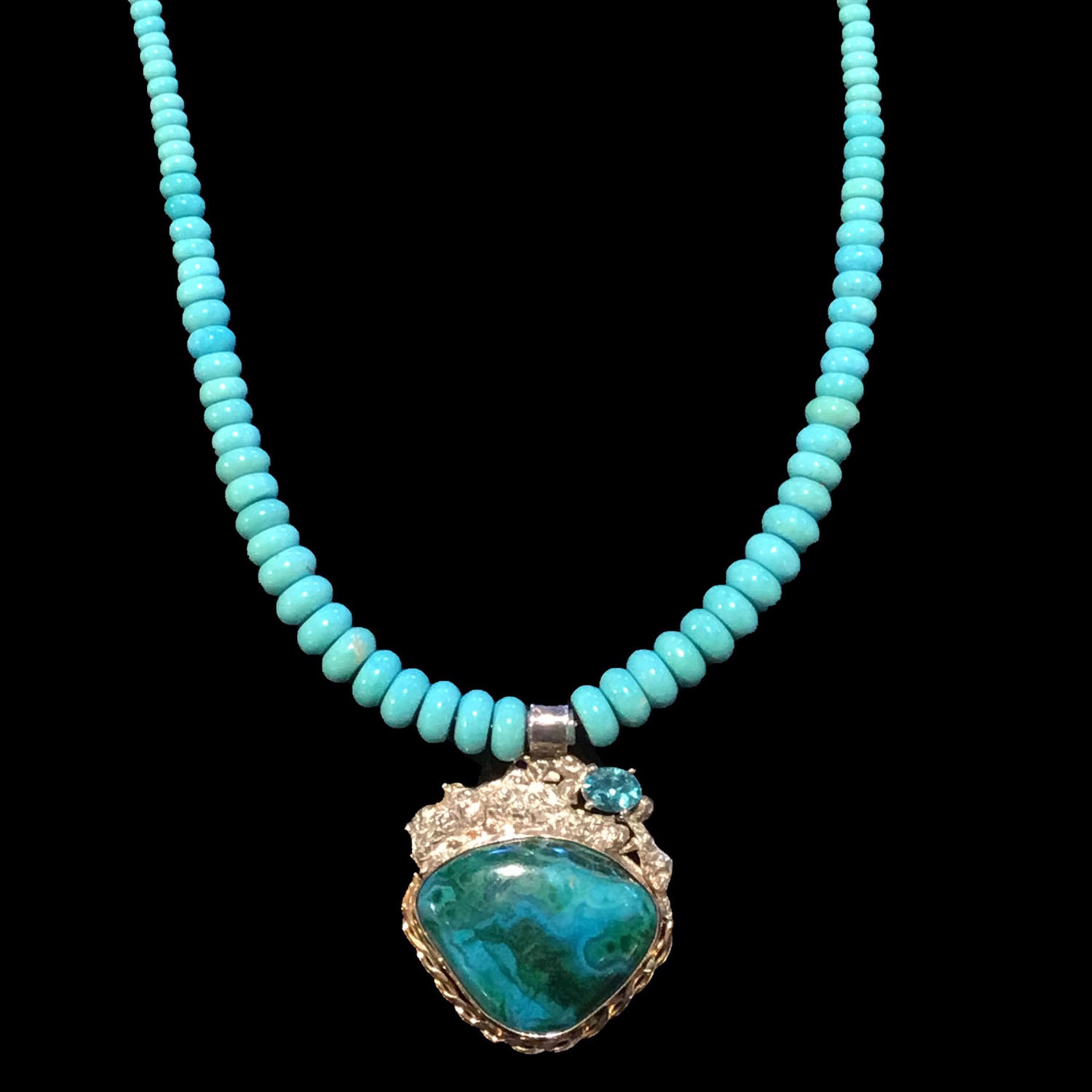 Chrysoprase, Apatite & Turquoise Necklace by Michael Redhawk