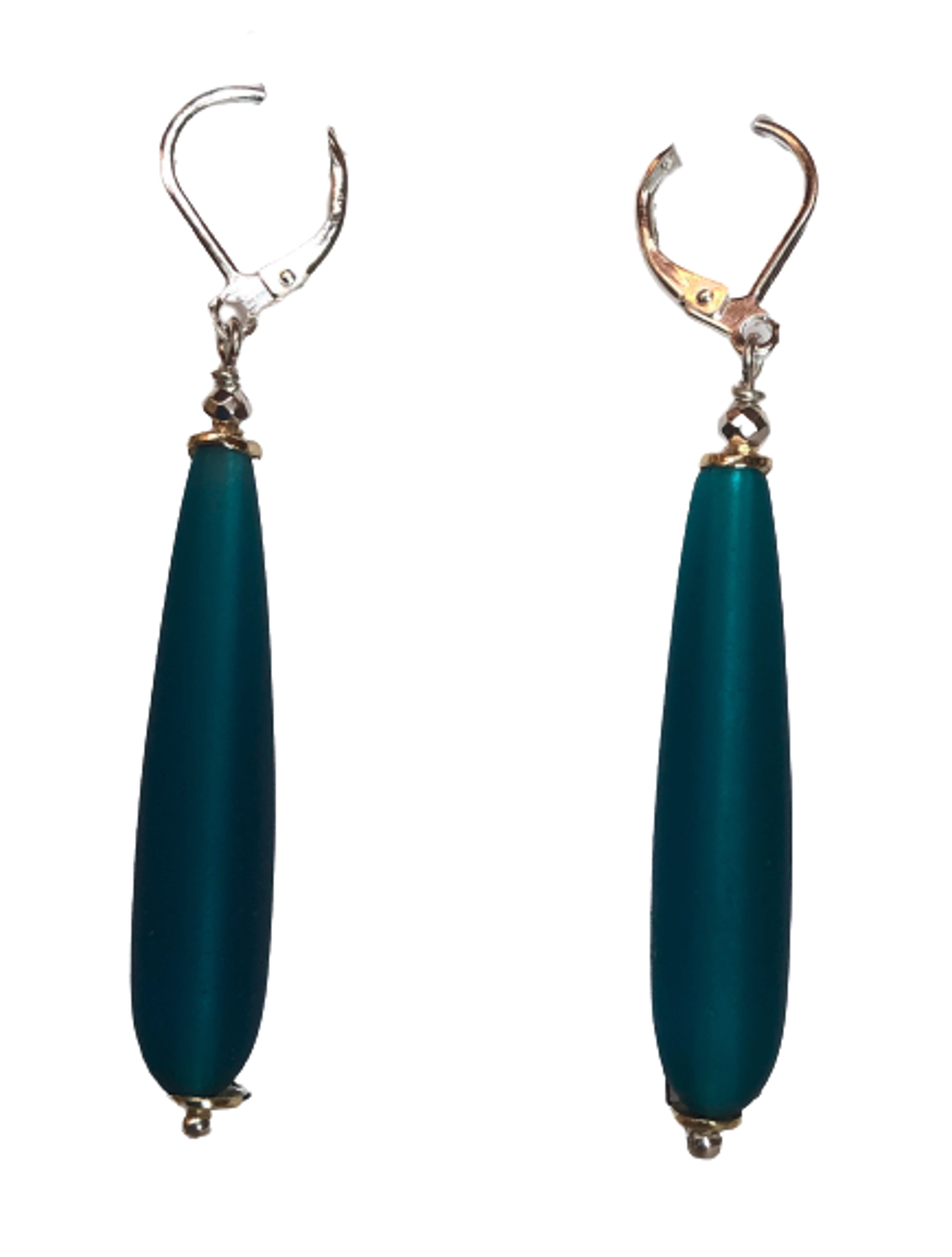 Earrings - Frost Me Teal - Frosted glass long drops 1.5 " -teal on sterling silver lever backs by Melissa Rogers