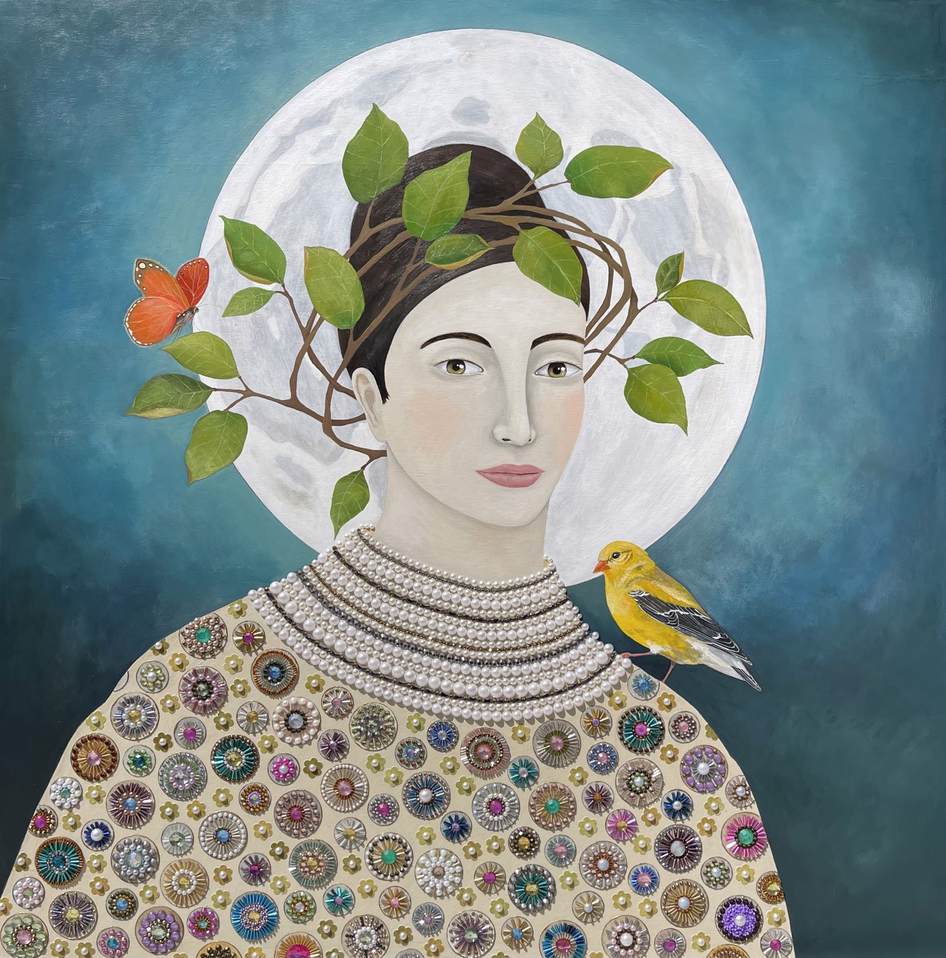 Full Moon and Goldfinch by Leslie Barron