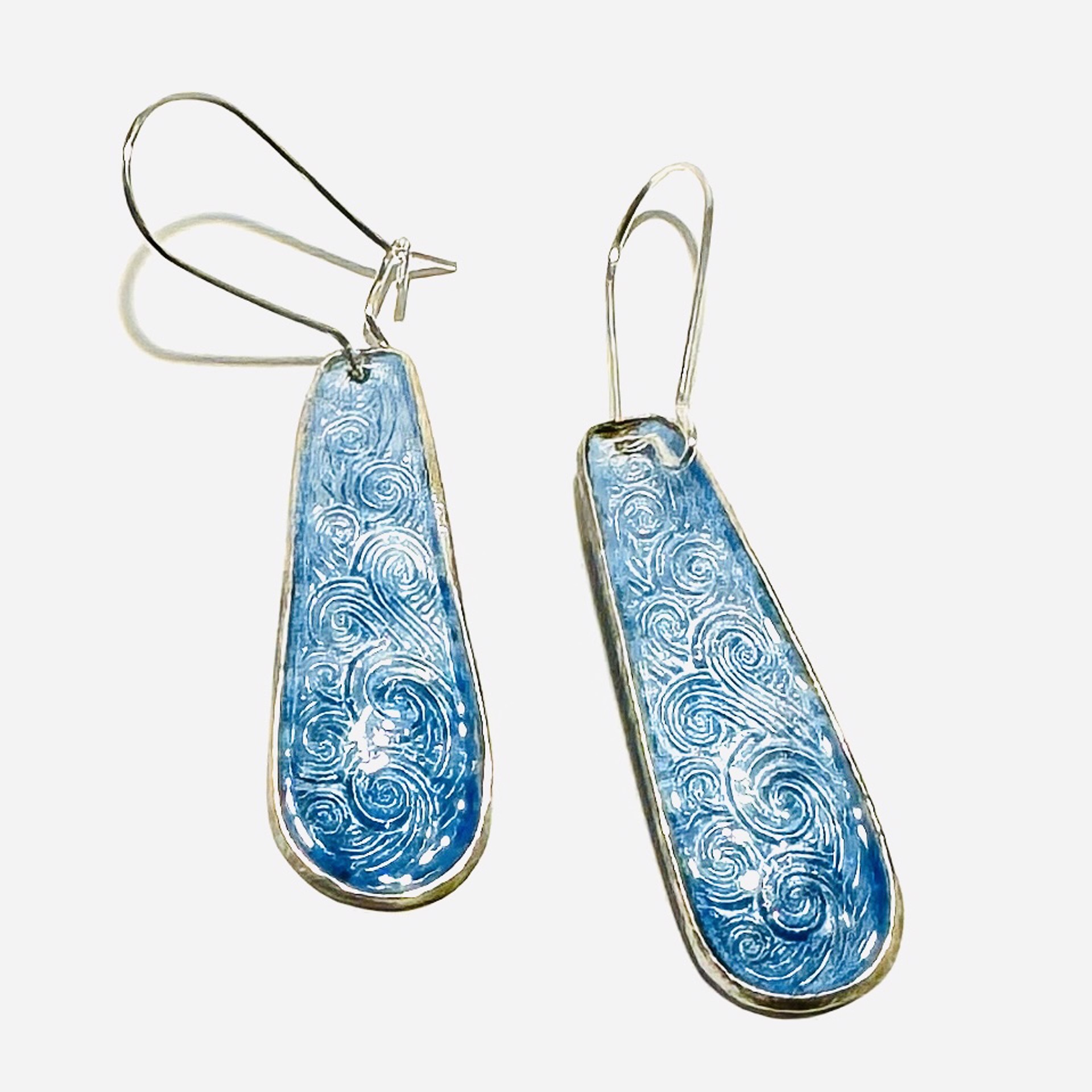 Blue Waves Vitreous Enamel Silver Earrings KH23-28 by Karen Hakim