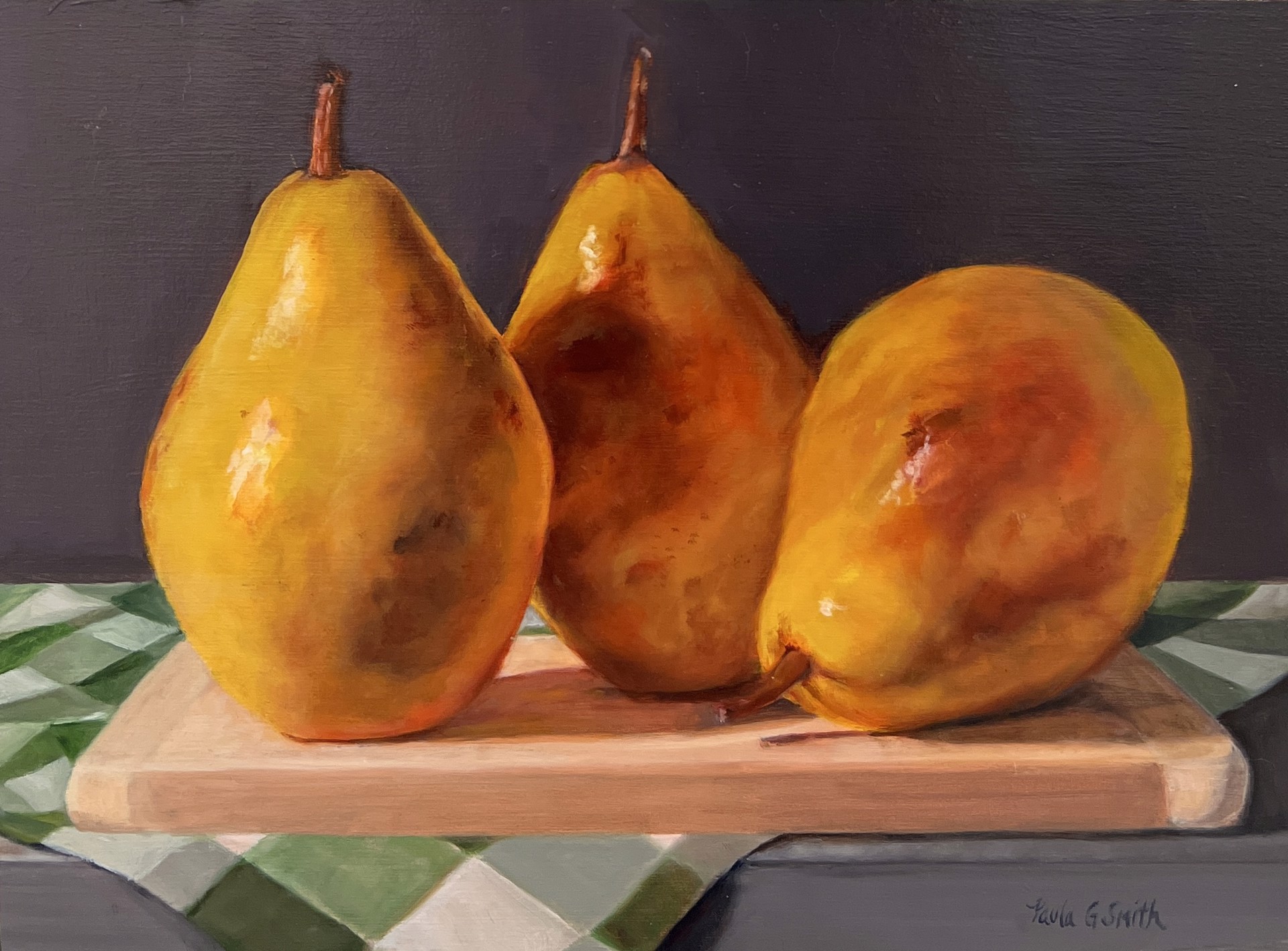 Pears on a Cutting Board by Paula Smith