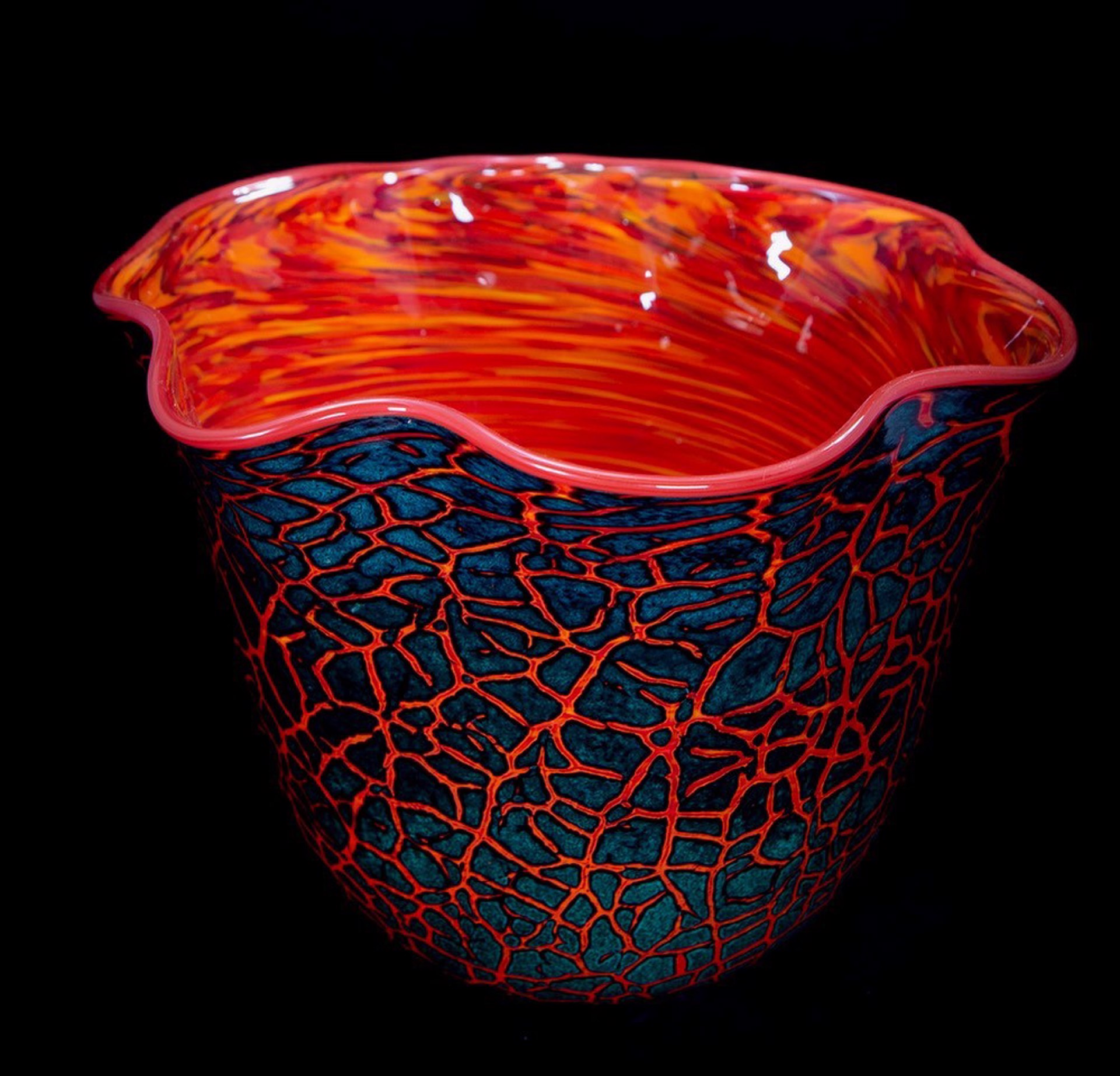 Crackled Kilauea Bowl w/ Red Lip #LB-204 by Daniel Moe