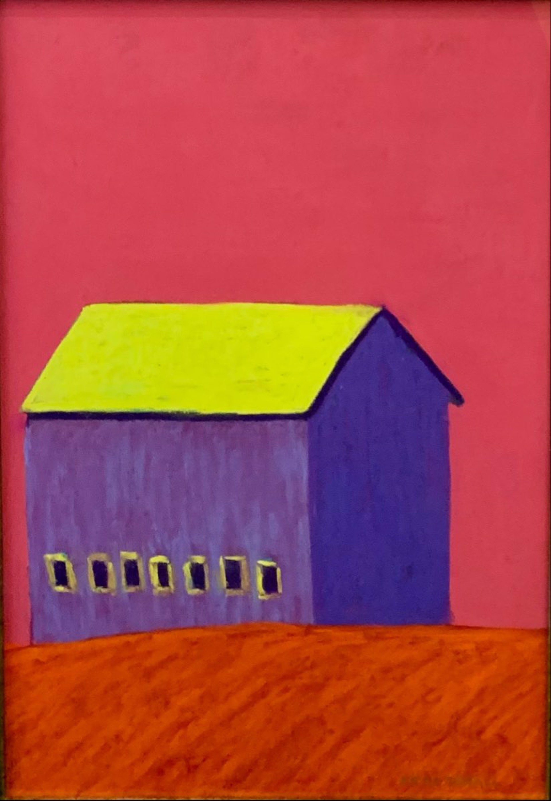 Purple Barn: Lime Roof Red Sky by Ellen Marshall