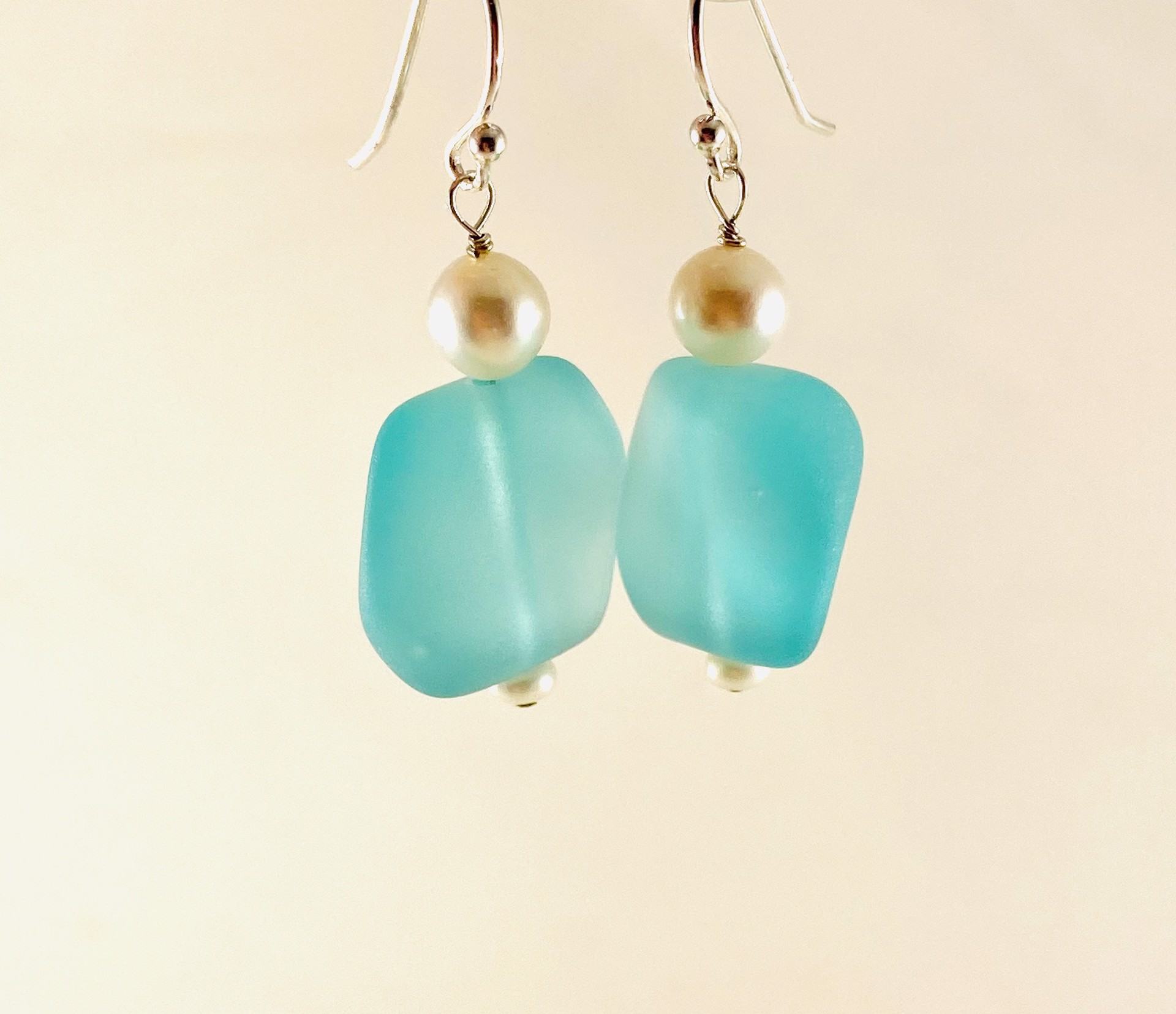 Faux Sea Glass and Pearl Earrings, 1L by Nance Trueworthy