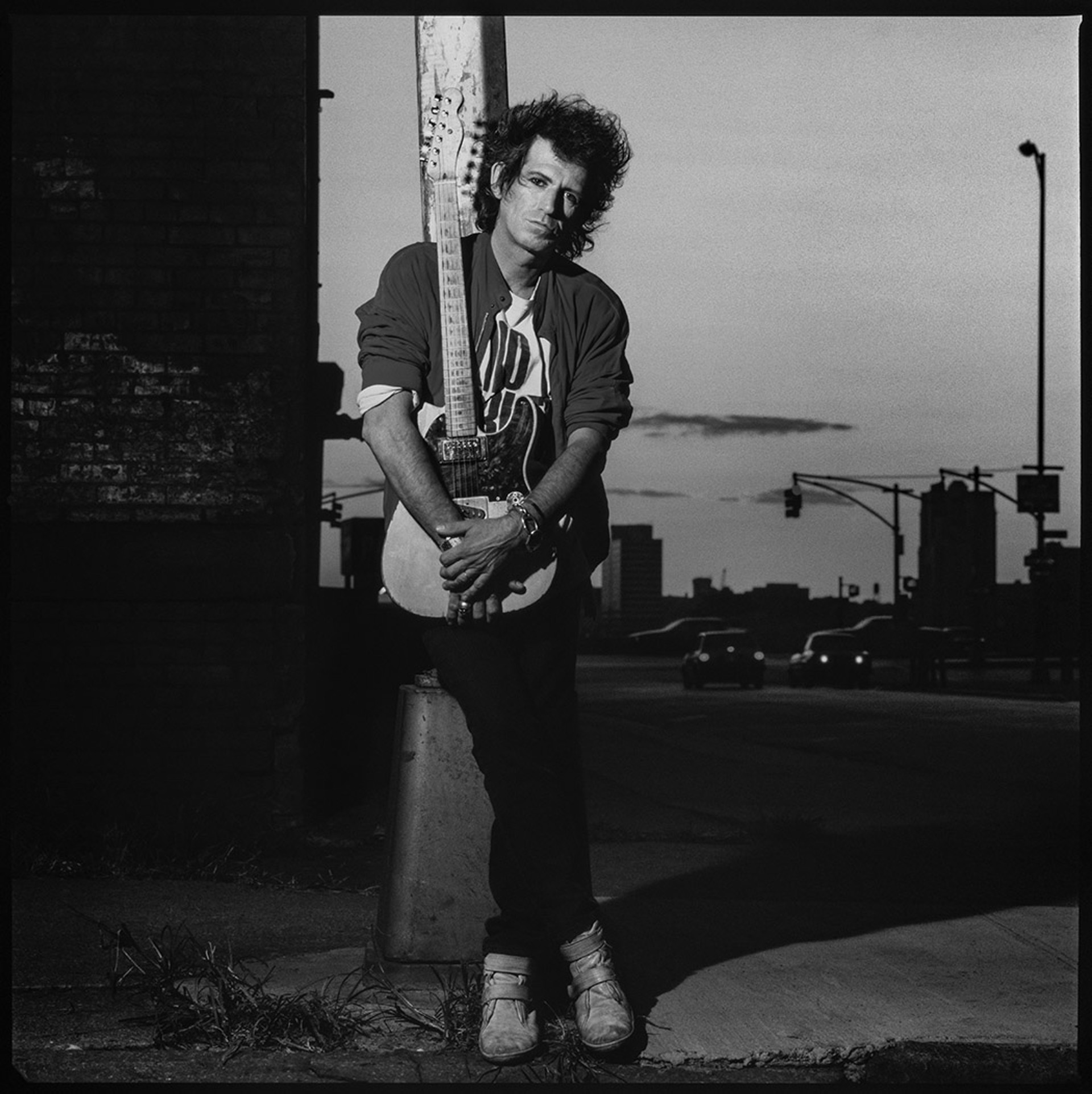 88146 Keith Richards Holding Guitar With Tilted Head BW by Timothy White