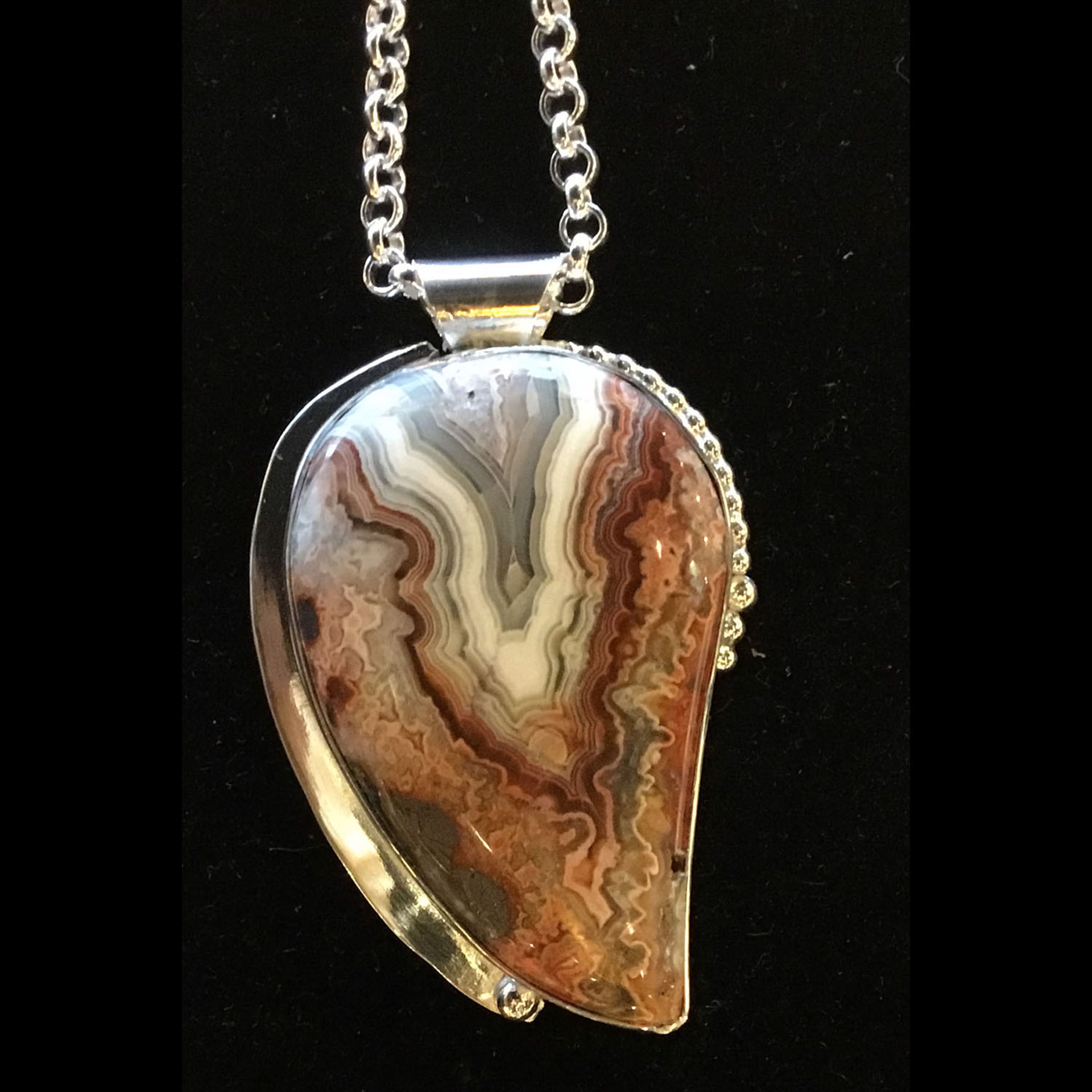 Crazy Lace Agate on 24" Chain by Michael Redhawk