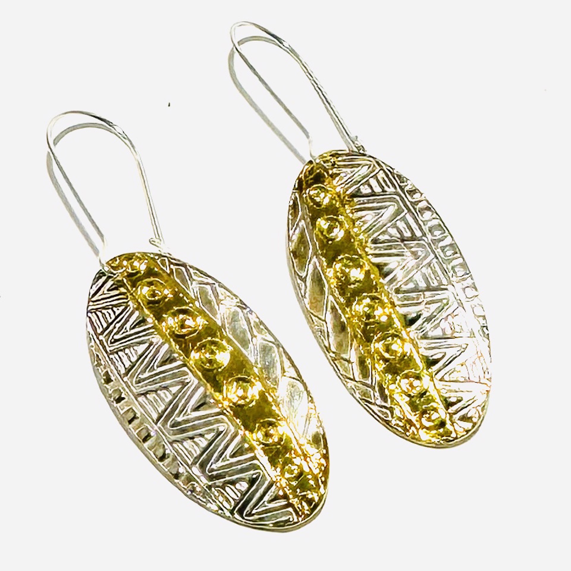 Keum-boo Fine Silver and Gold Oval Earrings KH23-34 by Karen Hakim