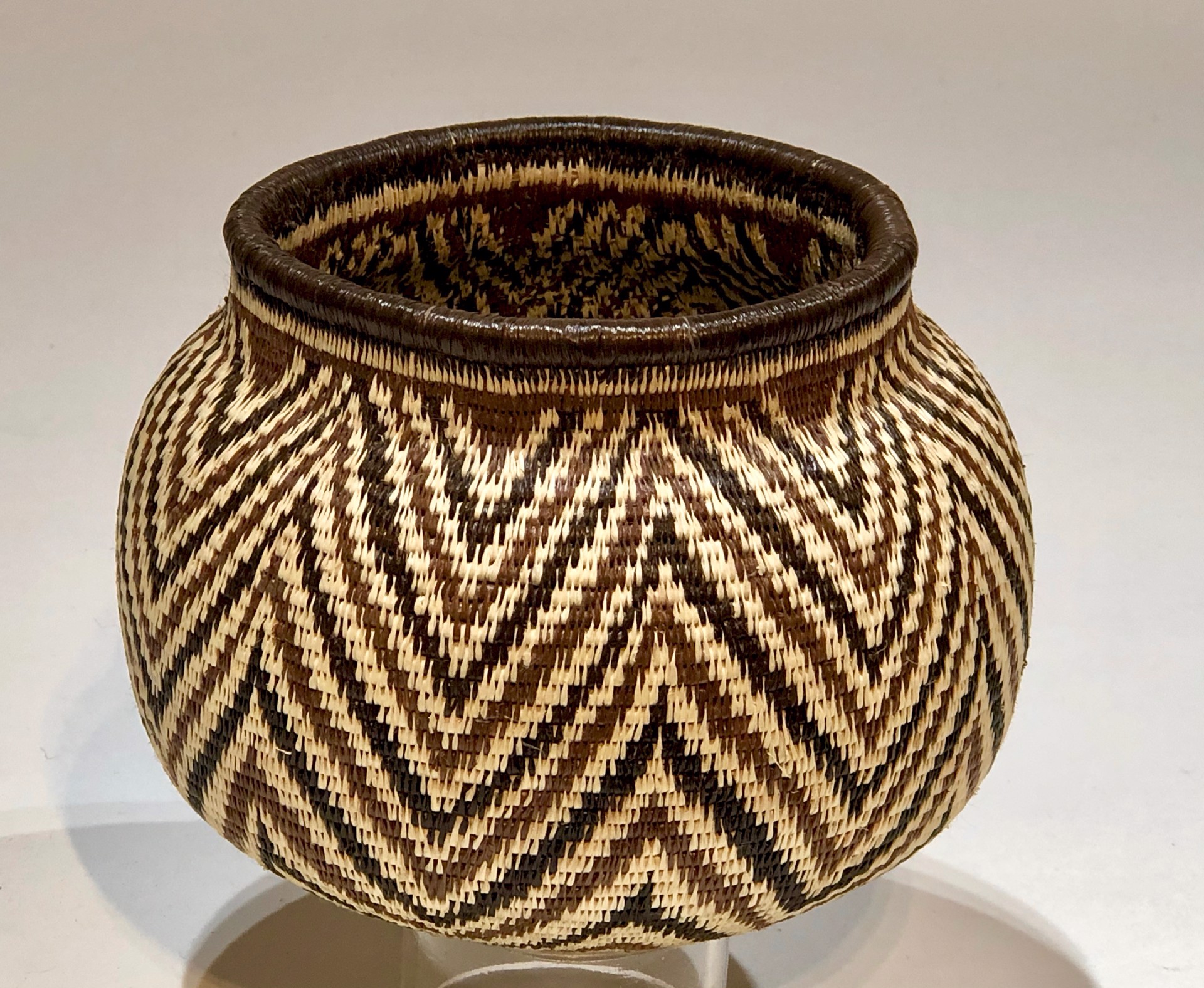 Brown, Black and White Geometric Basket (sw538(c479)) by Wounaan & Embera Panama Rainforest Baskets Wounaan
