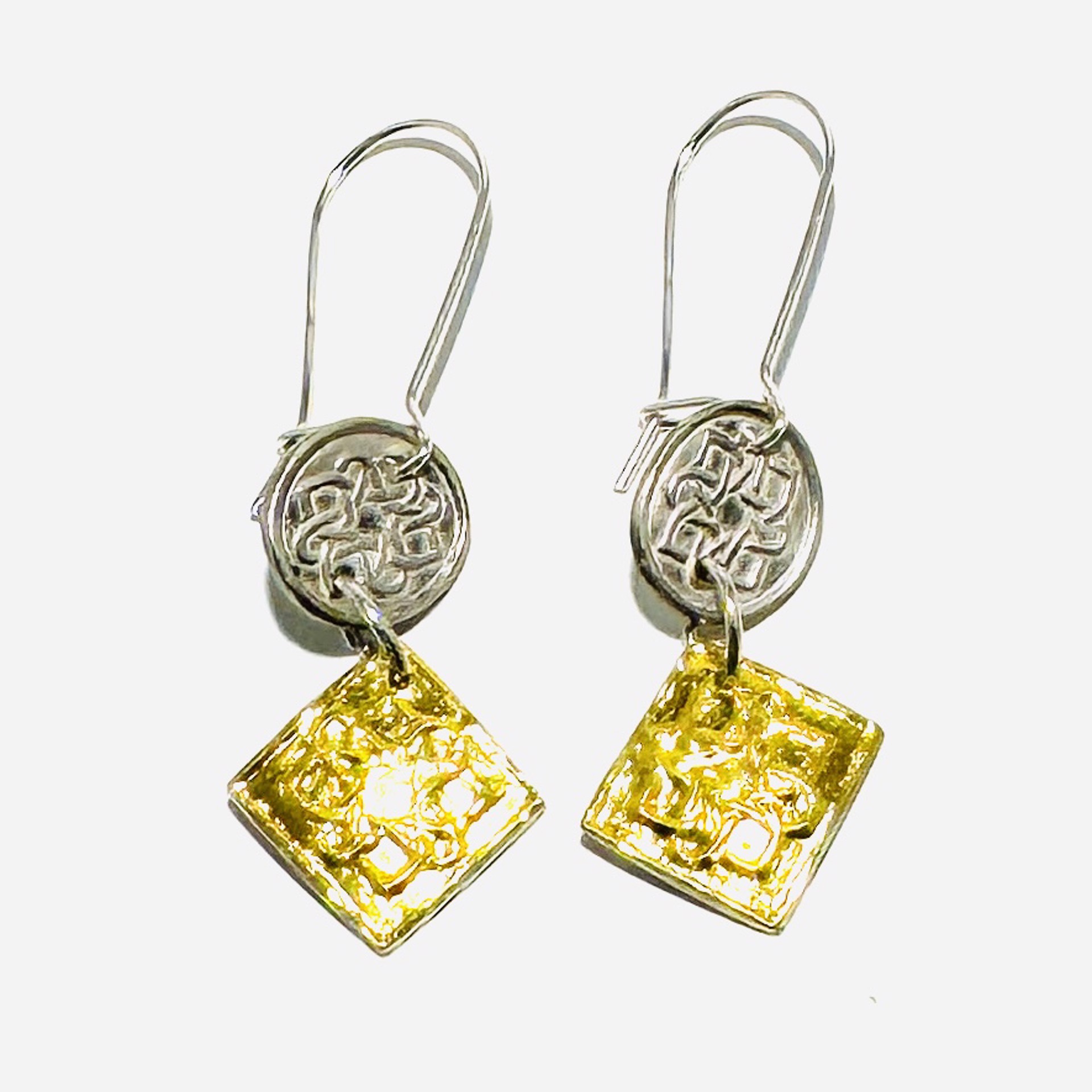Keum-boo Fine Silver and Gold Circle and Square Earrings KH23-20 by Karen Hakim