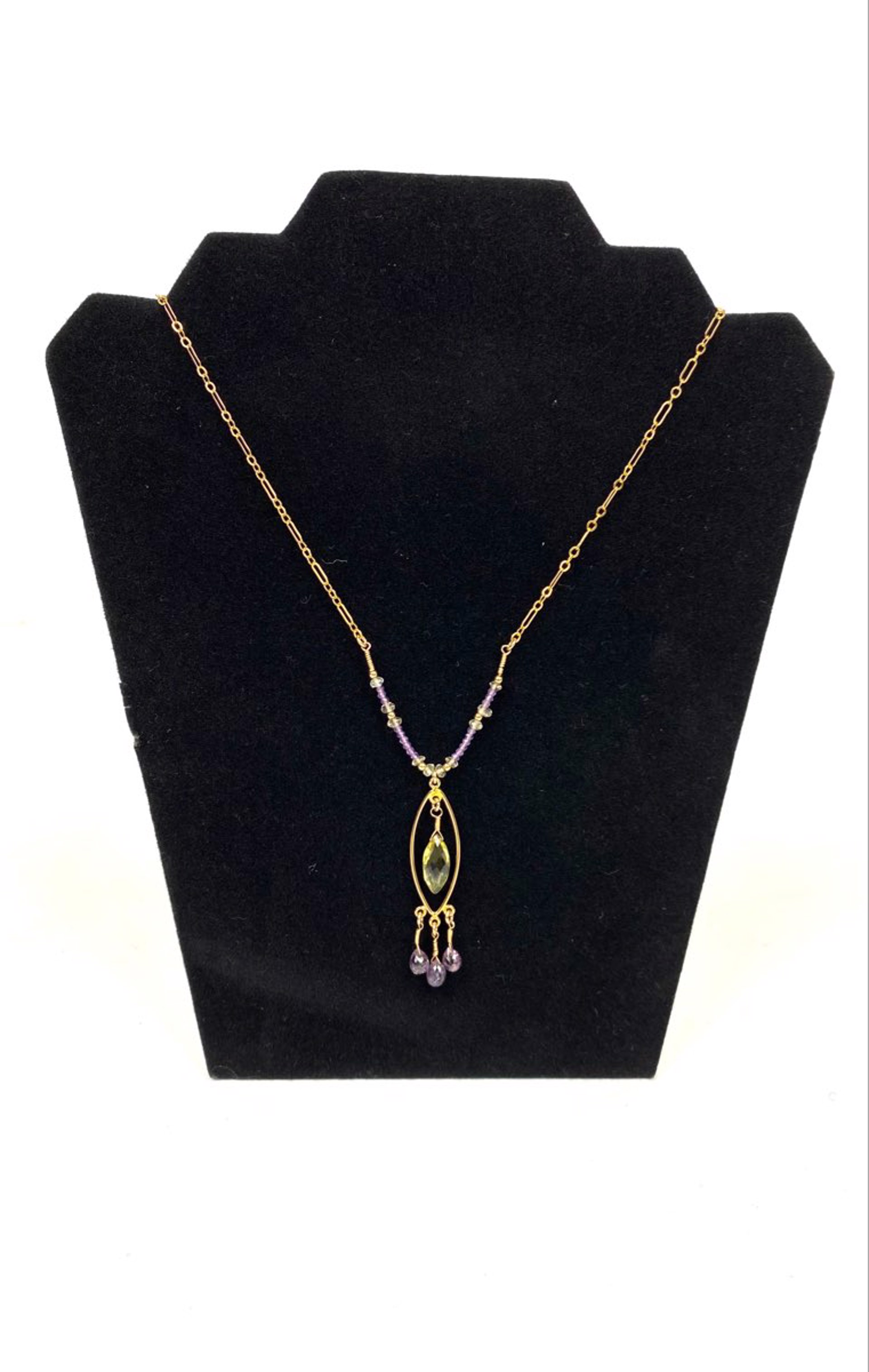 Lemon Quartz, Purple Spinel, Amethyst, and 14K Gold Chain Necklace Infinity Pendant Set by Lisa Kelley