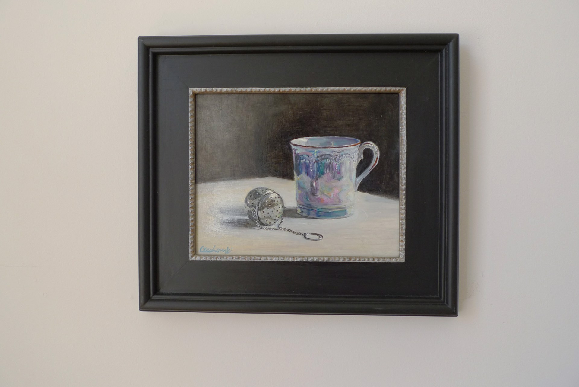Silver Tea Ball with Lusterware Cup by Alicia Czechowski