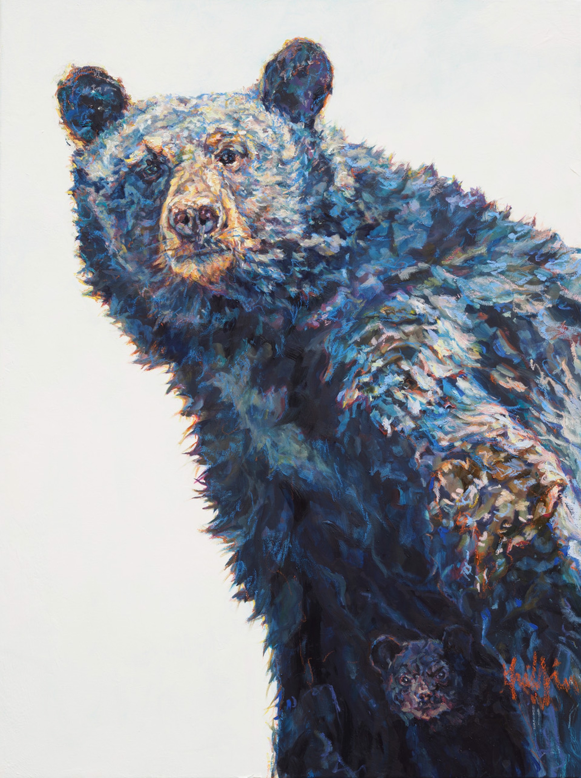 A Contemporary Oil Painting Of A Black Bear and Her Cub By Patricia Griffin Available At Gallery Wild
