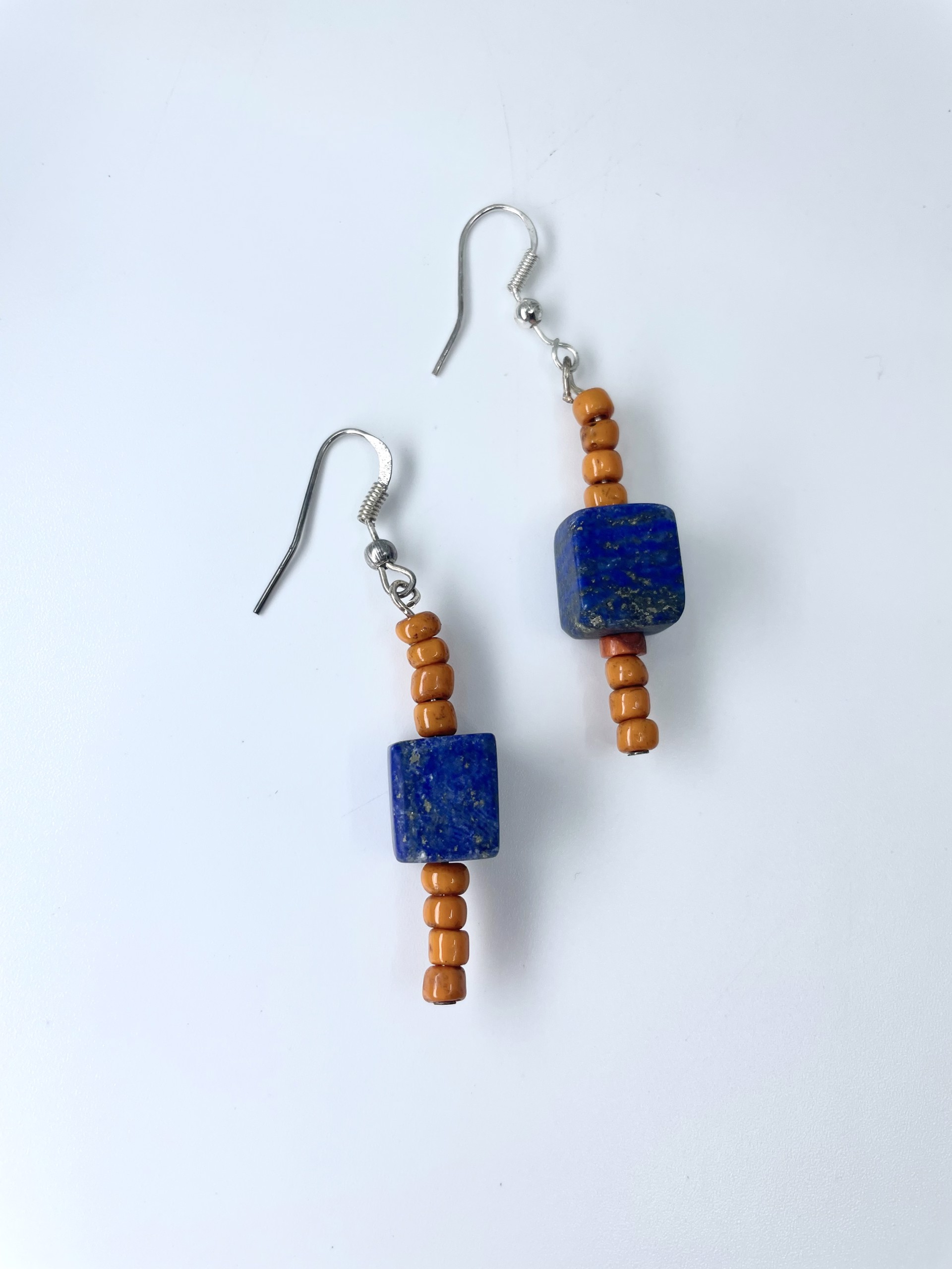 9139 Orange Beads with Blue Lapis Squares by Gina Caruso