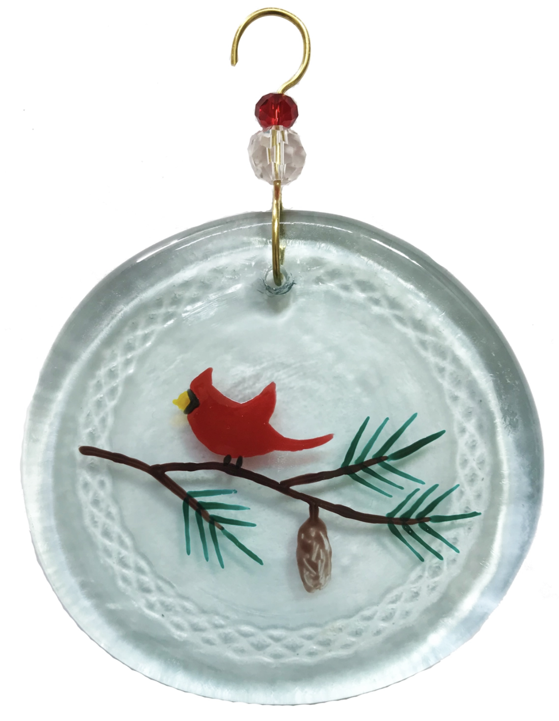 Ornament - Mini Redbird & Pine Branch by Wine Bottle Art